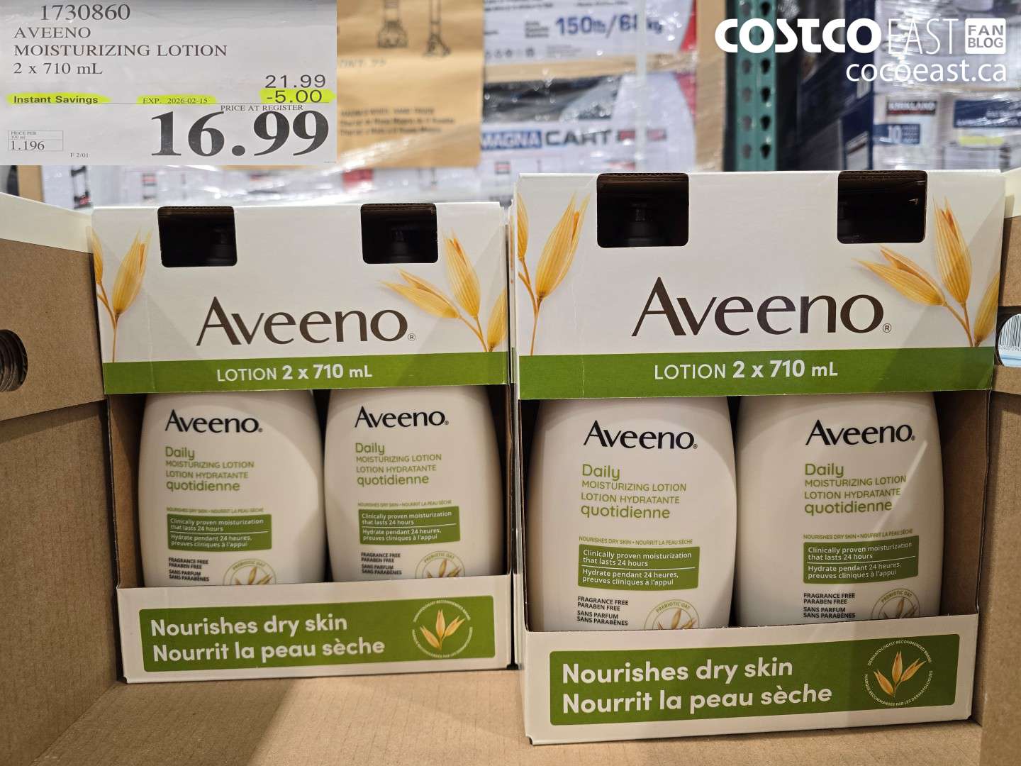 1730860 AVEENO MOISTURIZING LOTION 2 X 710 ML ($5.00 INSTANT SAVINGS EXPIRES ON 2026-02-15) $16.99