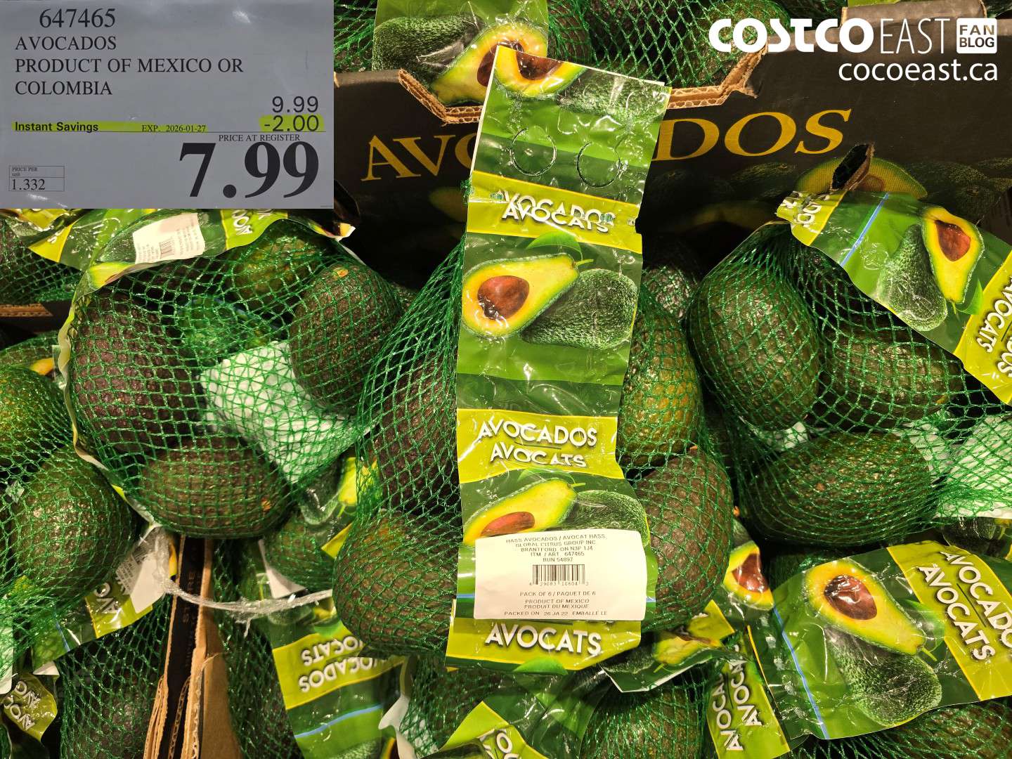 647465 AVOCADOS PRODUCT OF MEXICO OR COLUMBIA ($2.00 INSTANT SAVINGS EXPIRES ON 2026-01-27) $7.99