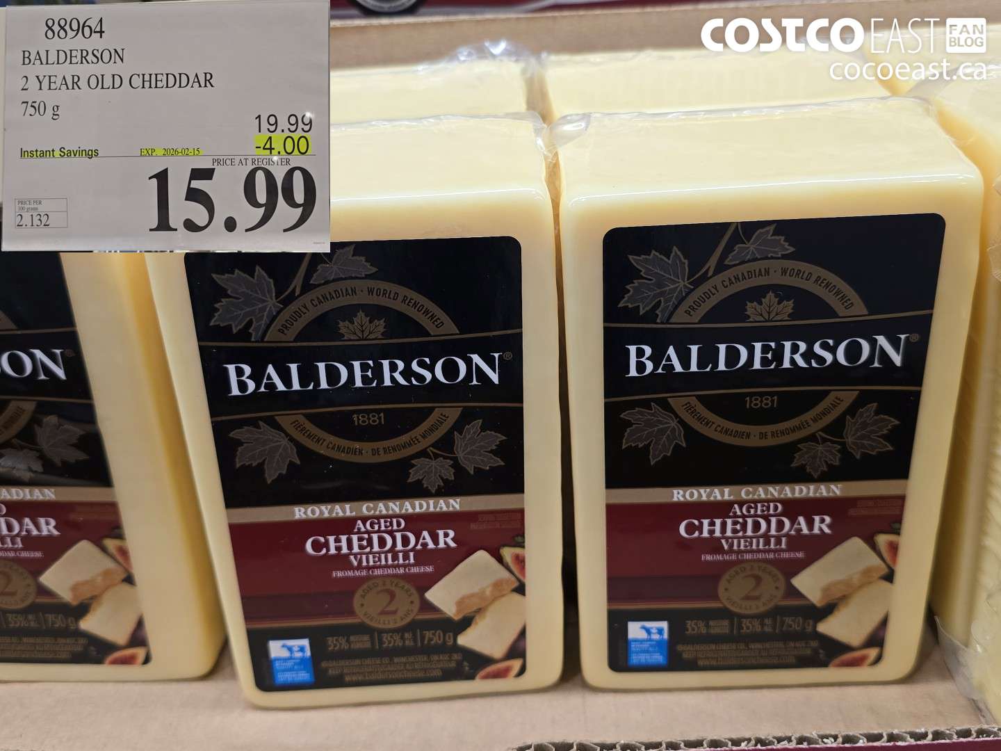 88964 BALDERSON 2 YEAR OLD CHEDDAR 750 g ($4.00 INSTANT SAVINGS EXPIRES ON 2026-02-15) $15.99