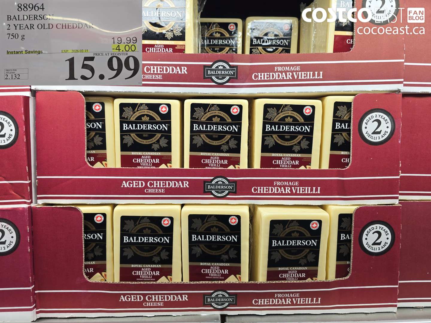 88964 BALDERSON 2 YEAR OLD CHEDDAR 750 g ($4.00 INSTANT SAVINGS EXPIRES ON 2026-02-15) $15.99