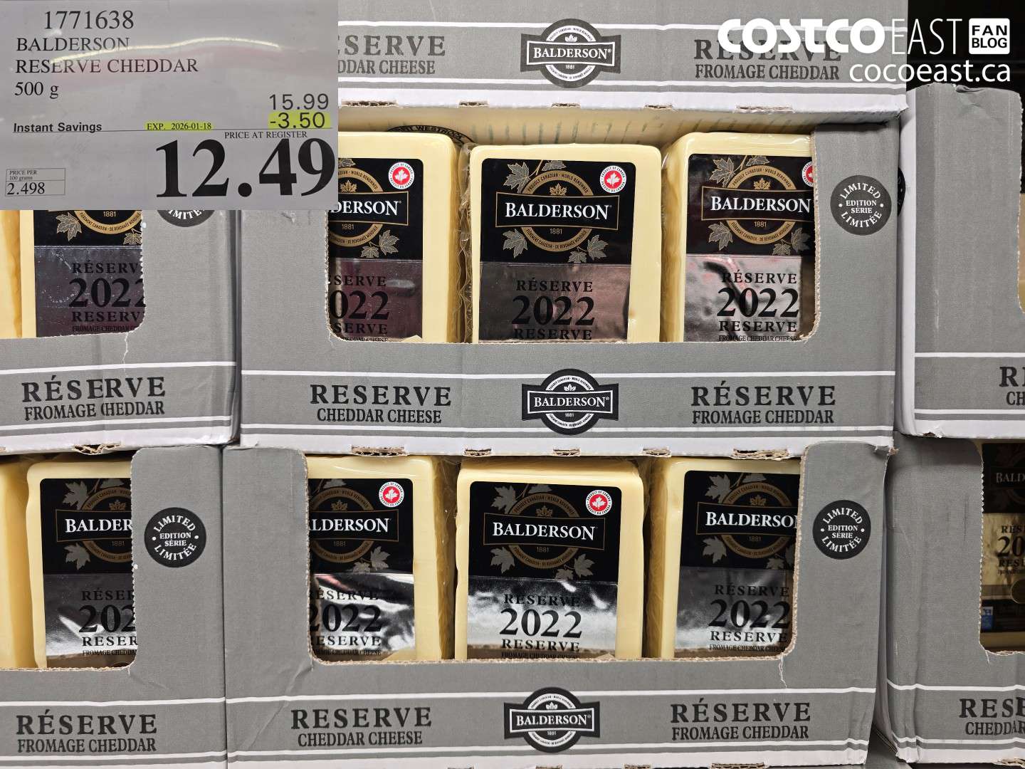 1771638 BALDERSON RESERVE CHEDDAR 500 G ($3.50 INSTANT SAVINGS EXPIRES ON 2026-01-18) $12.49