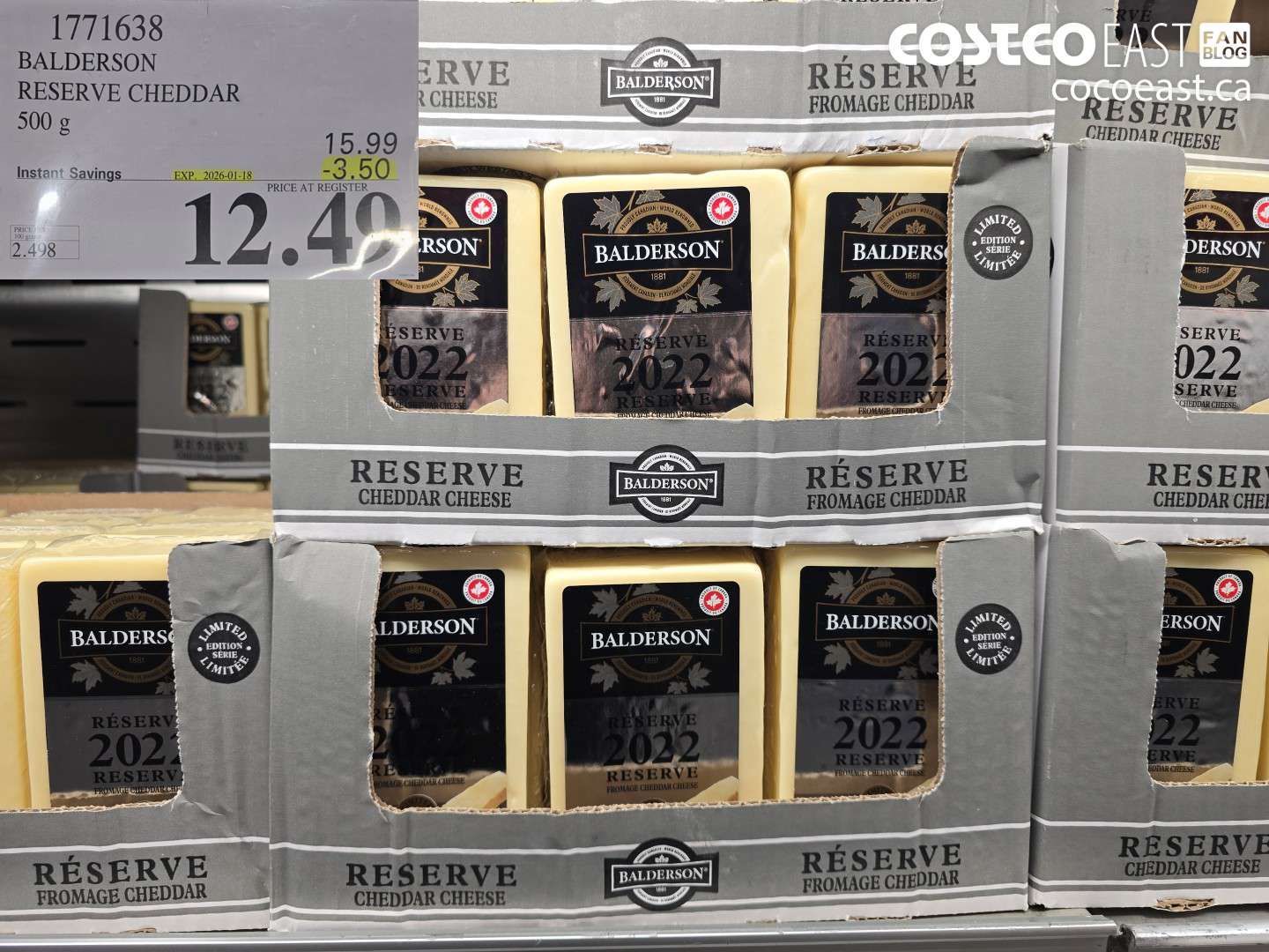 1771638 BALDERSON RESERVE CHEDDAR 500 G ($3.50 INSTANT SAVINGS EXPIRES ON 2026-01-18) $12.49