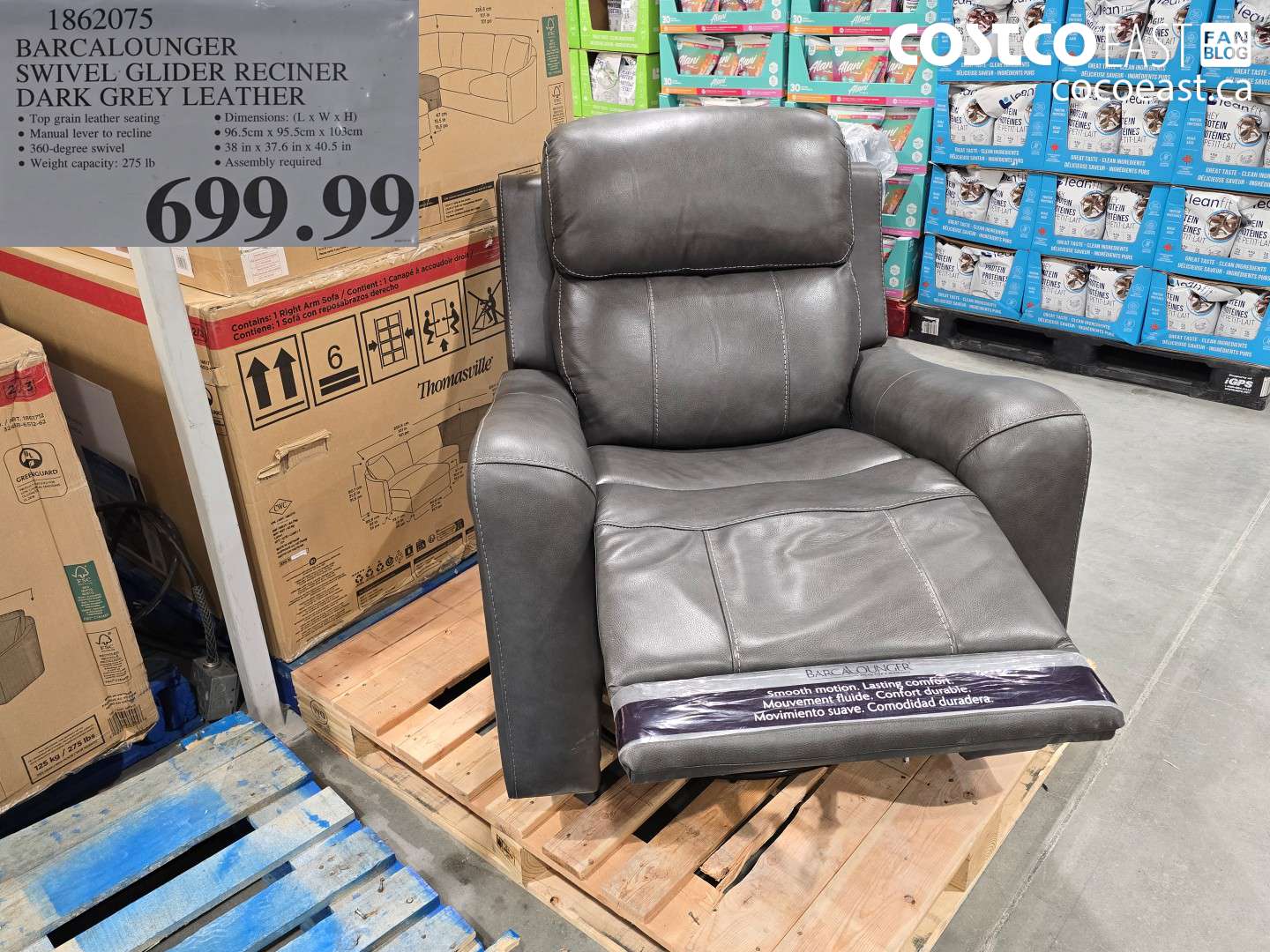 1862075 BARCALOUNGER SWIVEL GLIDER RECINER DARK GREY LEATHER $699.99
