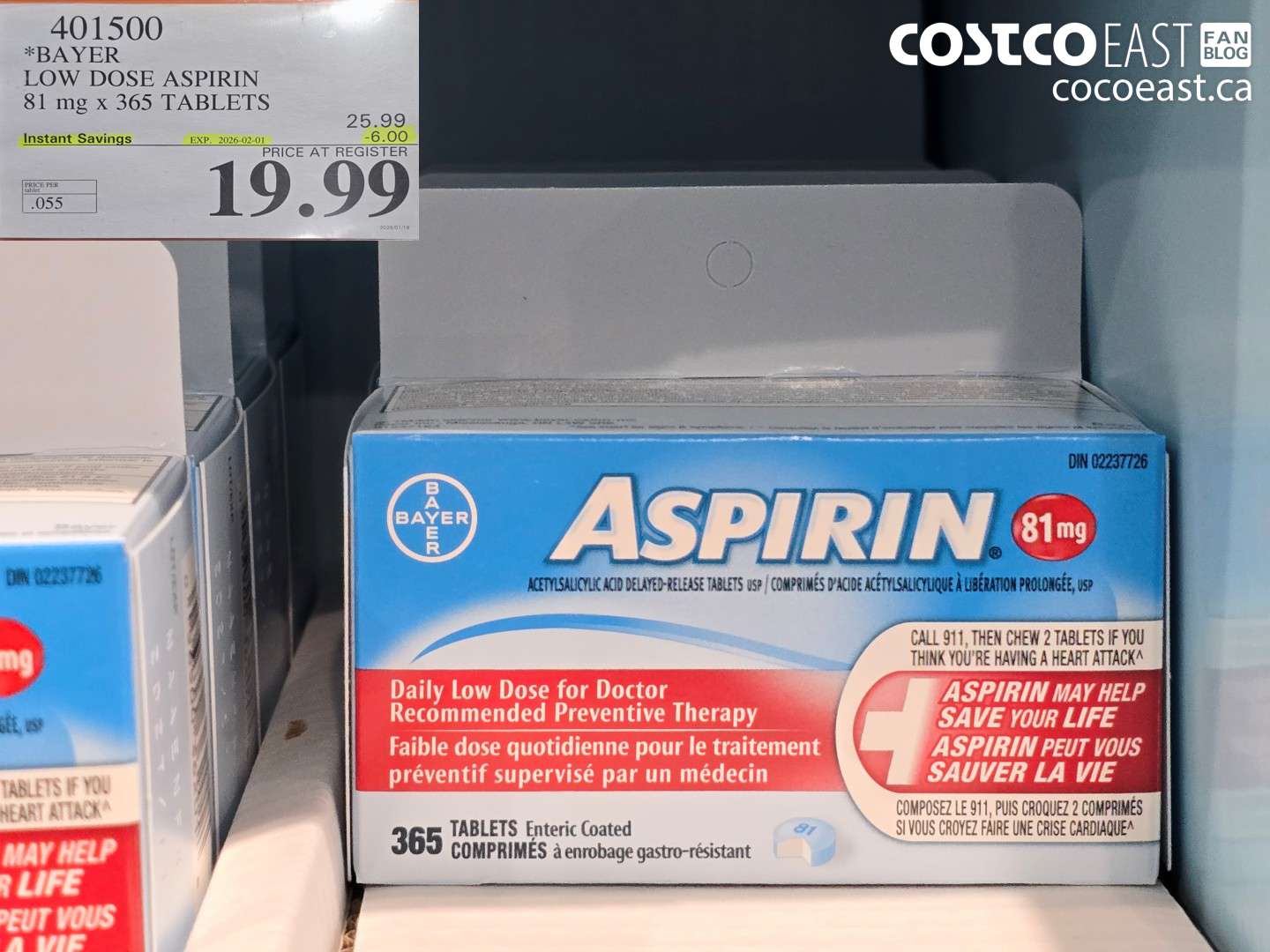 401500 BAYER LOW DOSE ASPIRIN 81MG X 365 TABLETS ($6.00 INSTANT SAVINGS EXPIRES ON 2026-02-01) $19.99
