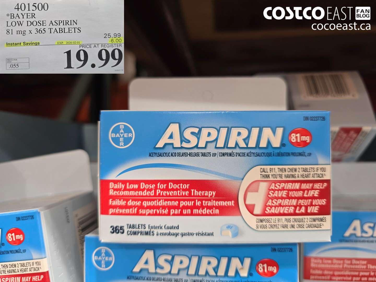 401500 BAYER LOW DOSE ASPIRIN 81MG X 365 TABLETS ($6.00 INSTANT SAVINGS EXPIRES ON 2026-02-01) $19.99