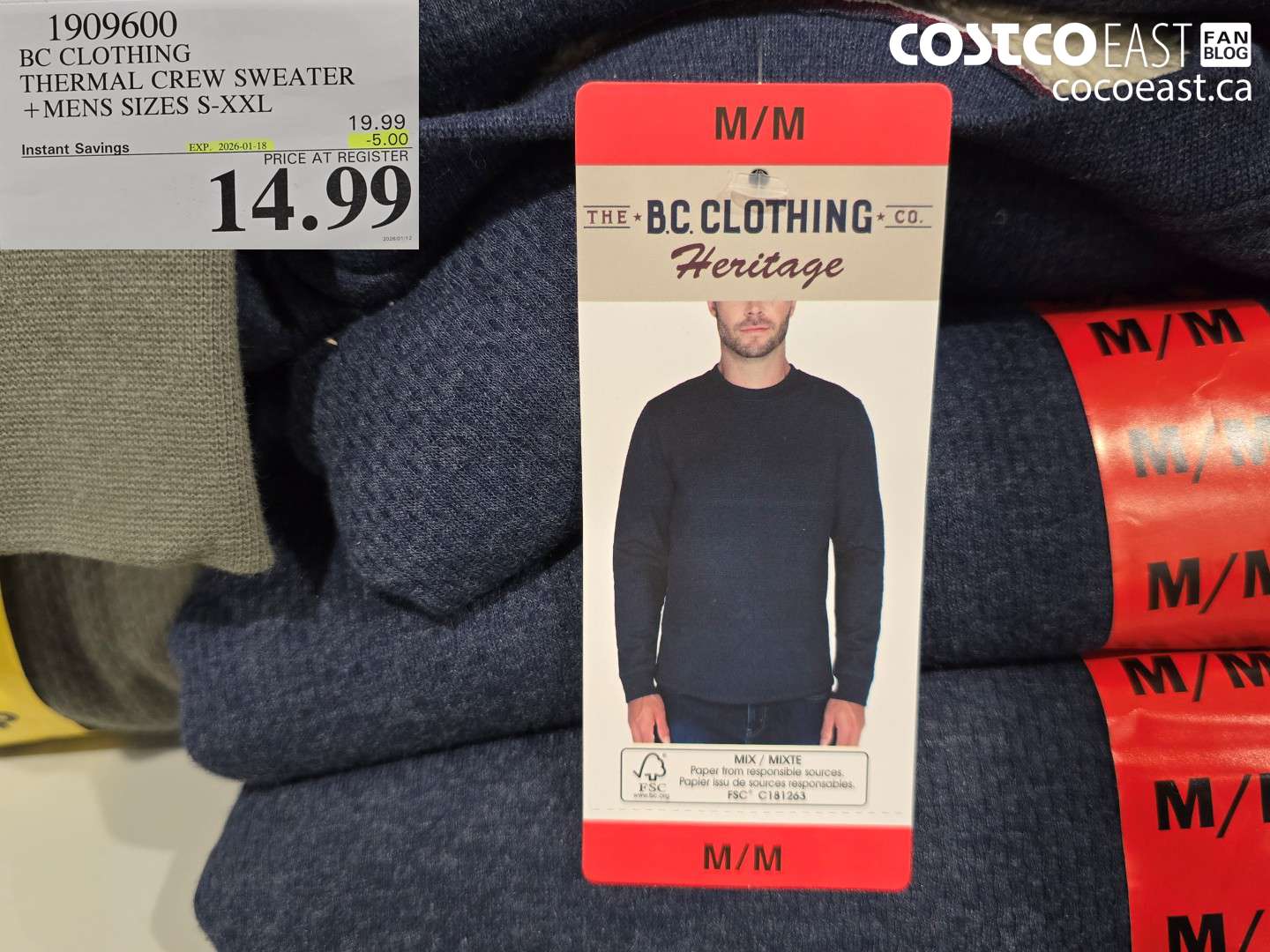 1909600 BC CLOTHING THERMAL CREW SWEATER +MENS SIZES S-XXL ($5.00 INSTANT SAVINGS EXPIRES ON 2026-01-18) $14.99