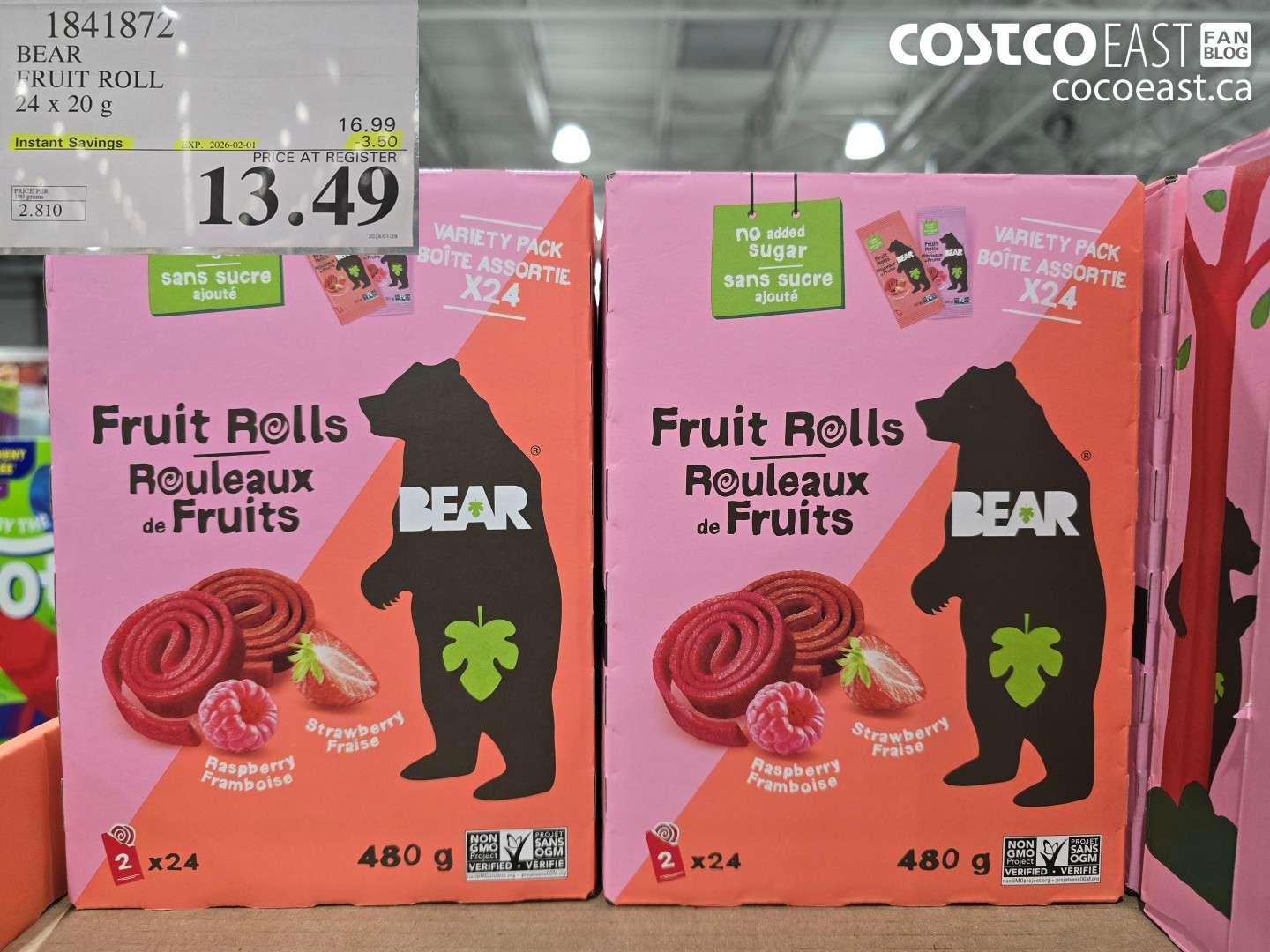 1841872 BEAR FRUIT ROLLS 24x20 g ($3.50 INSTANT SAVINGS EXPIRES ON 2026-02-01) $13.49