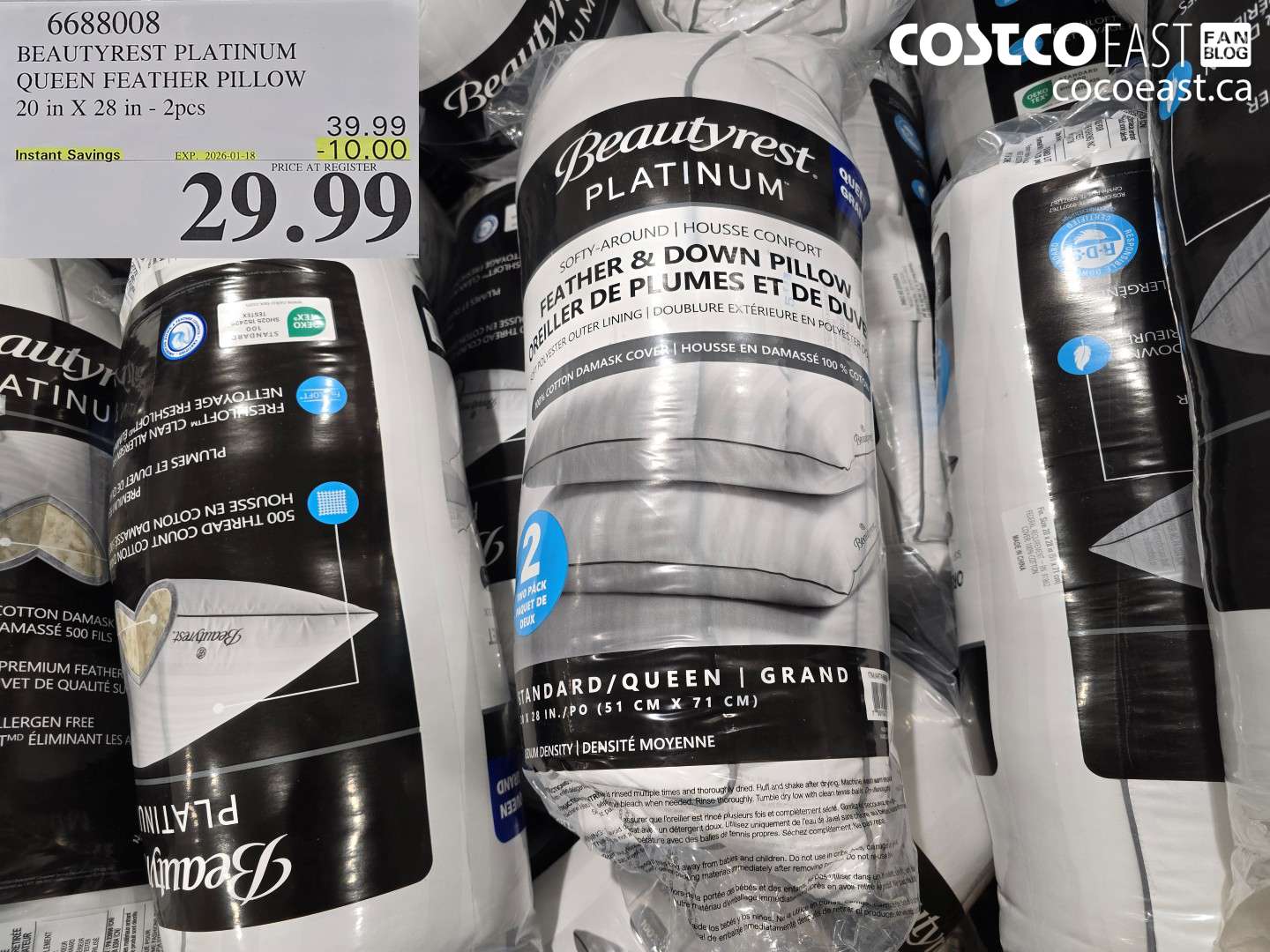 6688008 BEAUTYREST PLATINUM QUEEN FEATHER PILLOW 20 in X 28 in - 2pcs ($10.00 INSTANT SAVINGS EXPIRES ON 2026-01-18) $29.99