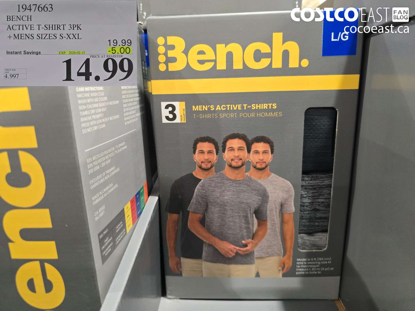 1947663 BENCH ACTIVE T-SHIRT 3PK +MENS SIZES S-XXL ($5.00 INSTANT SAVINGS EXPIRES ON 2026-02-15) $14.99