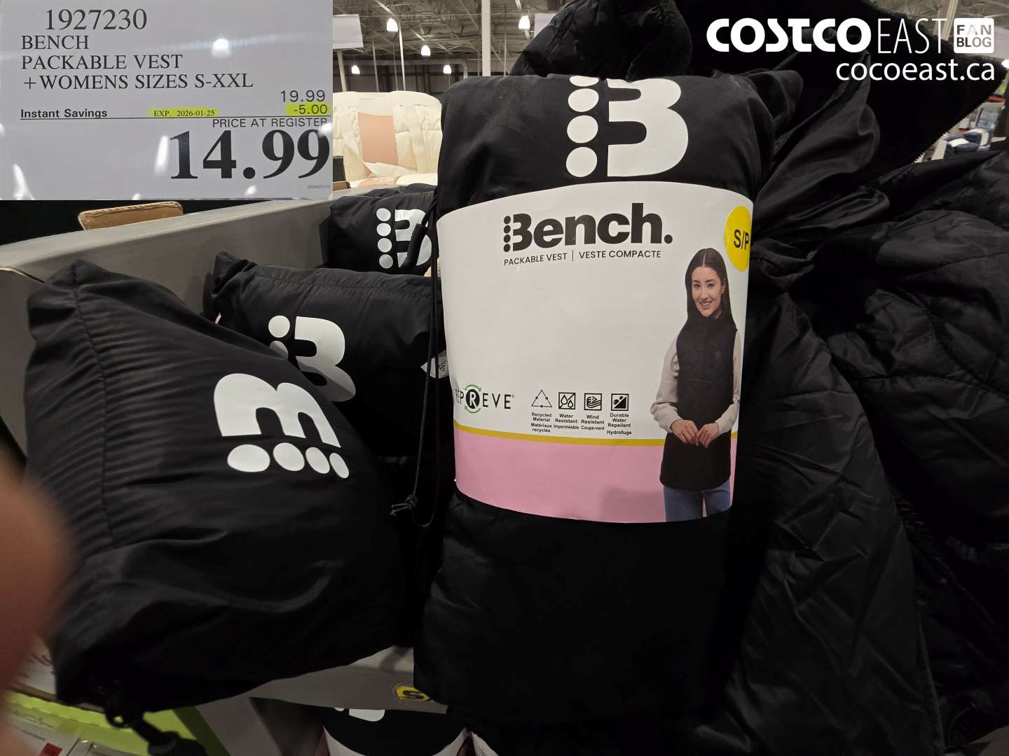 1927230 BENCH PACKABLE VEST +WOMENS SIZES S-XXL ($5.00 INSTANT SAVINGS EXPIRES ON 2026-01-25) $14.99