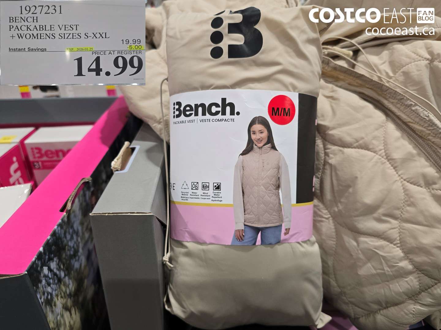 1927231 BENCH PACKABLE VEST +WOMENS SIZES S-XXL ($5.00 INSTANT SAVINGS EXPIRES ON 2026-01-25) $14.99