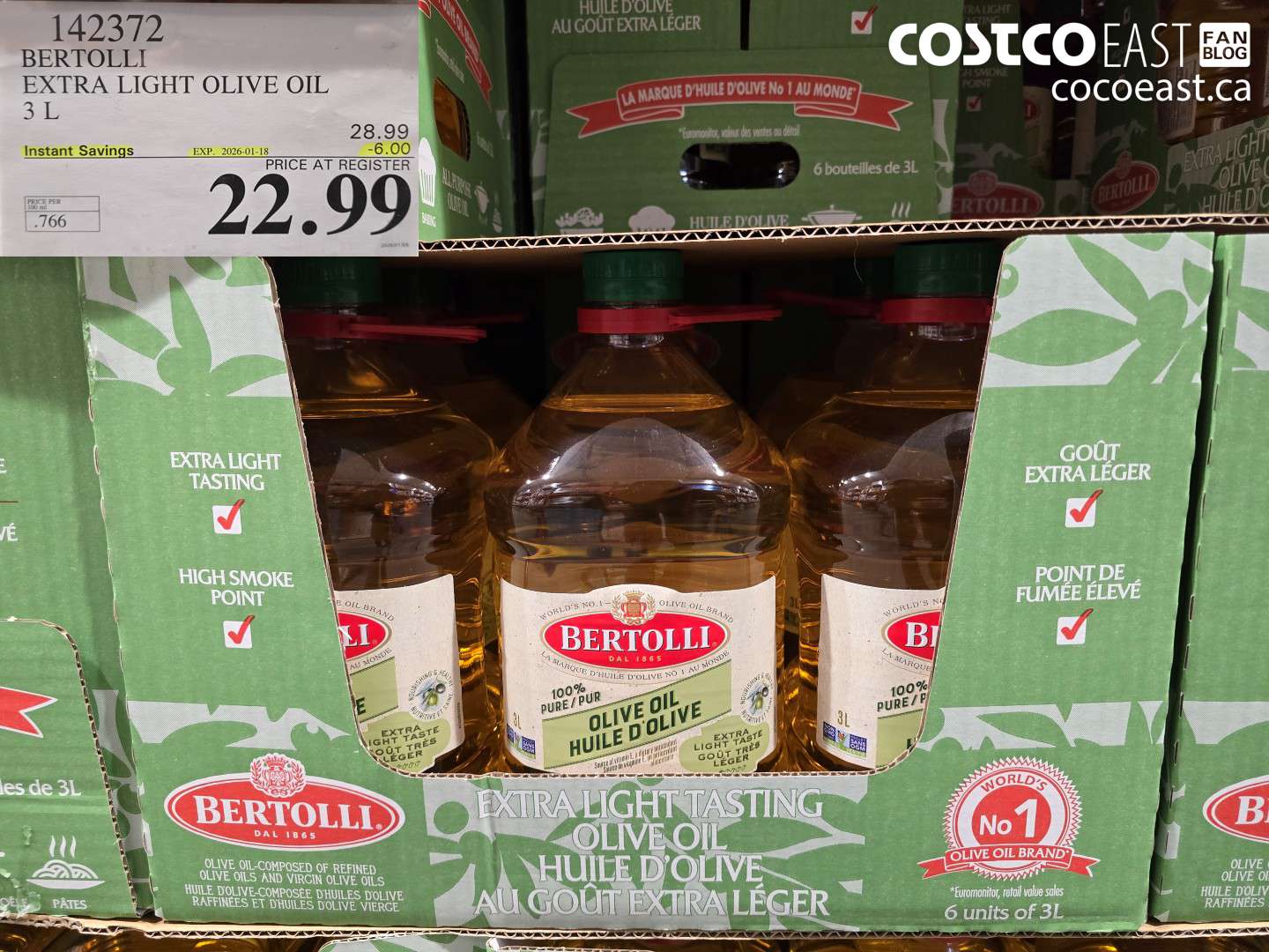 142372 BERTOLLI EXTRA LIGHT OLIVE OIL 3L ($6.00 INSTANT SAVINGS EXPIRES ON 2026-01-18) $22.99