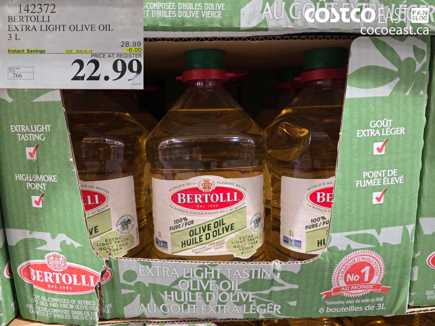 142372 BERTOLLI EXTRA LIGHT OLIVE OIL 3L ($6.00 INSTANT SAVINGS EXPIRES ON 2026-01-18) $22.99