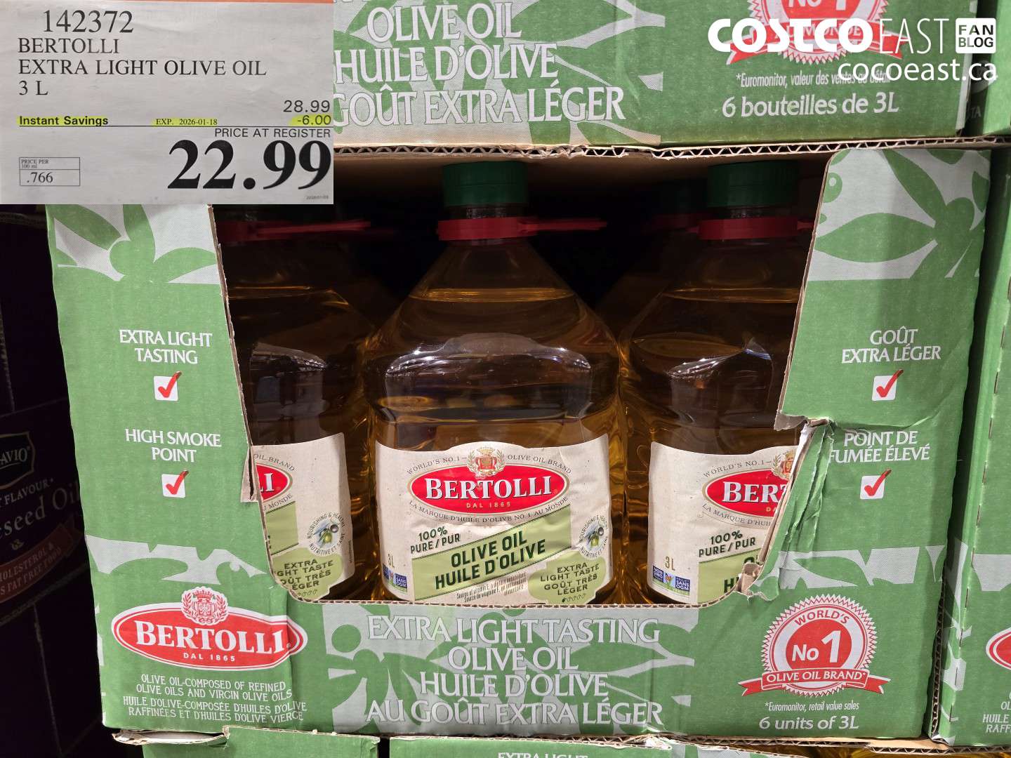 142372 BERTOLLI EXTRA LIGHT OLIVE OIL 3L ($6.00 INSTANT SAVINGS EXPIRES ON 2026-01-18) $22.99