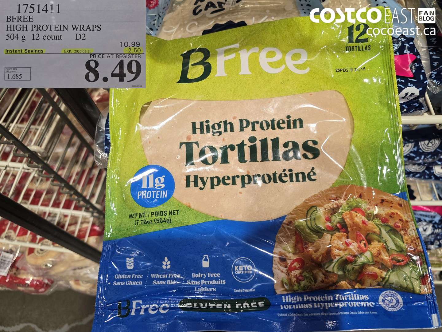 1751411 BFREE HIGH PROTEIN WRAPS 504 G 12 count ($2.50 INSTANT SAVINGS EXPIRES ON 2026-01-11) $8.49