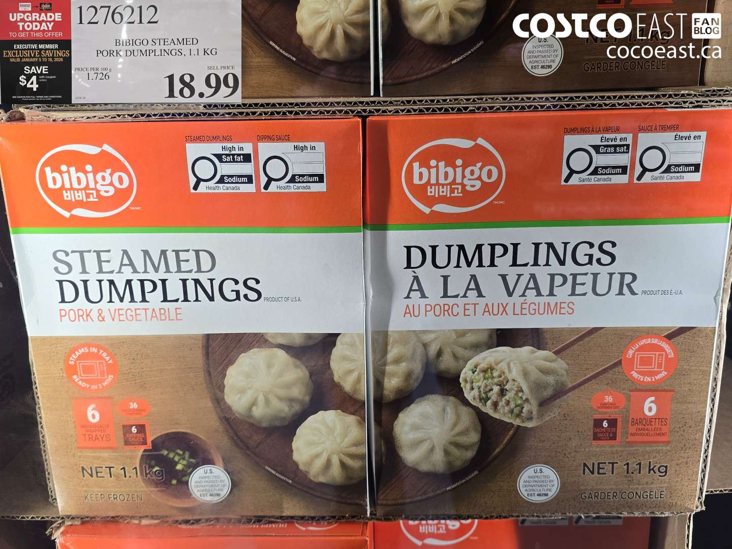 1276212 BIBIGO STEAMED PORK DUMPLINGS 1.1 KG ($4.00 INSTANT SAVINGS EXPIRES ON 2026-01-18) $14.99