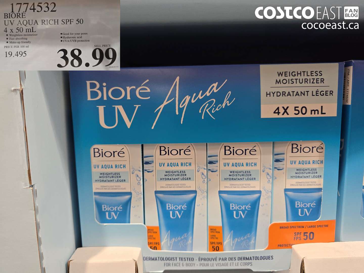 1774532 BIORE UV AQUA RICH SPF 50 4 x 50 ML $38.99