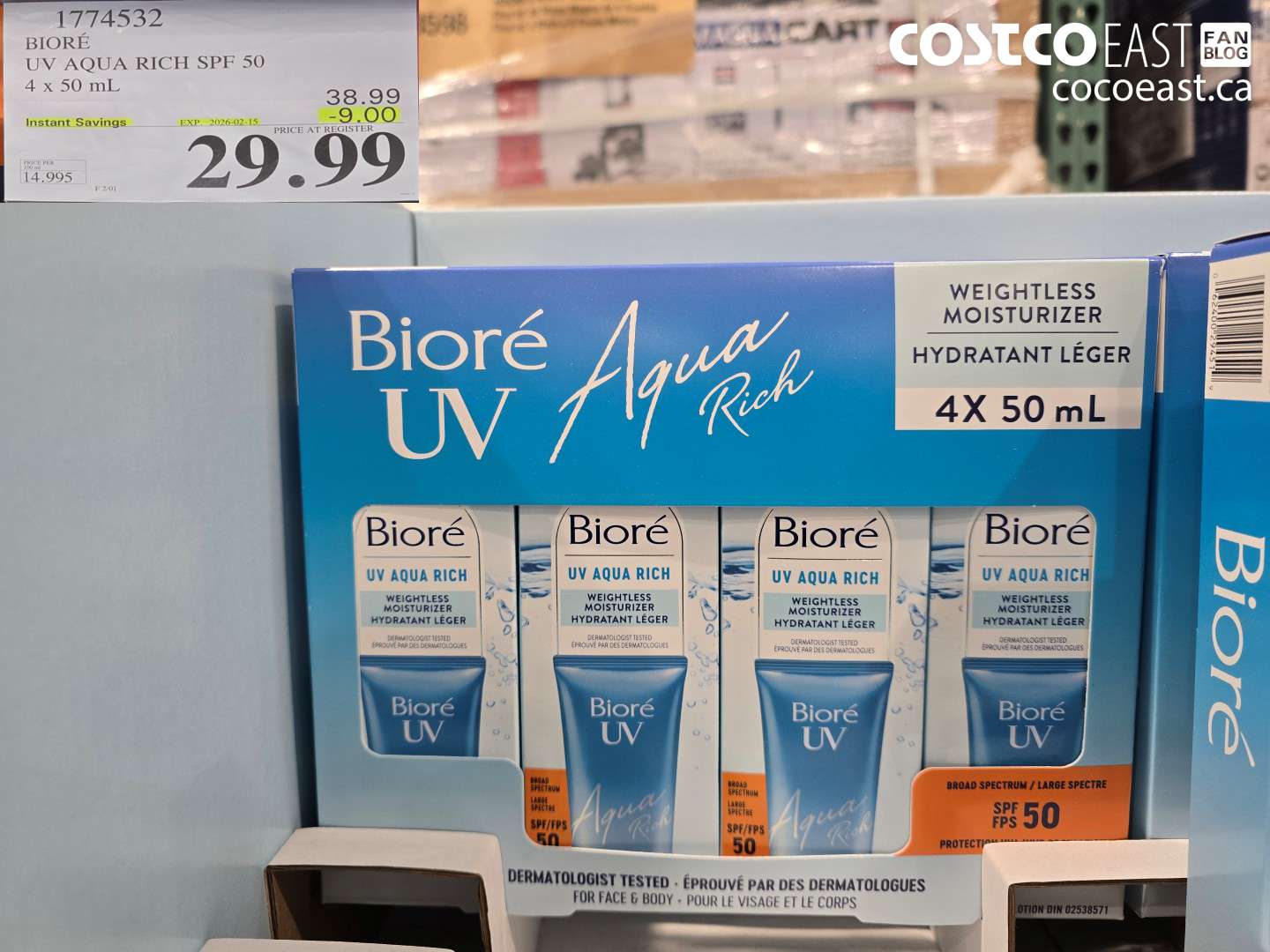 1774532 BIORE UV AQUA RICH SPF 50 4 x 50 ML ($9.00 INSTANT SAVINGS EXPIRES ON 2026-02-15) $29.99