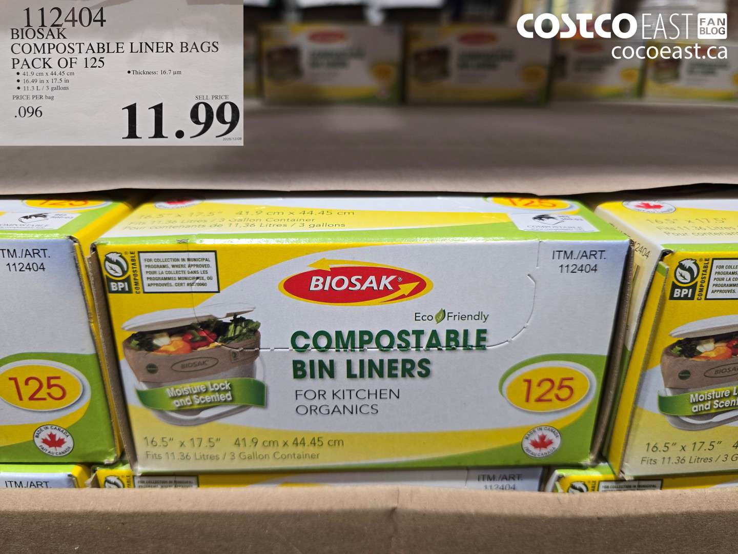 112404 BIOSAK COMPOSTABLE LINER BAGS PACK OF 125 $11.99