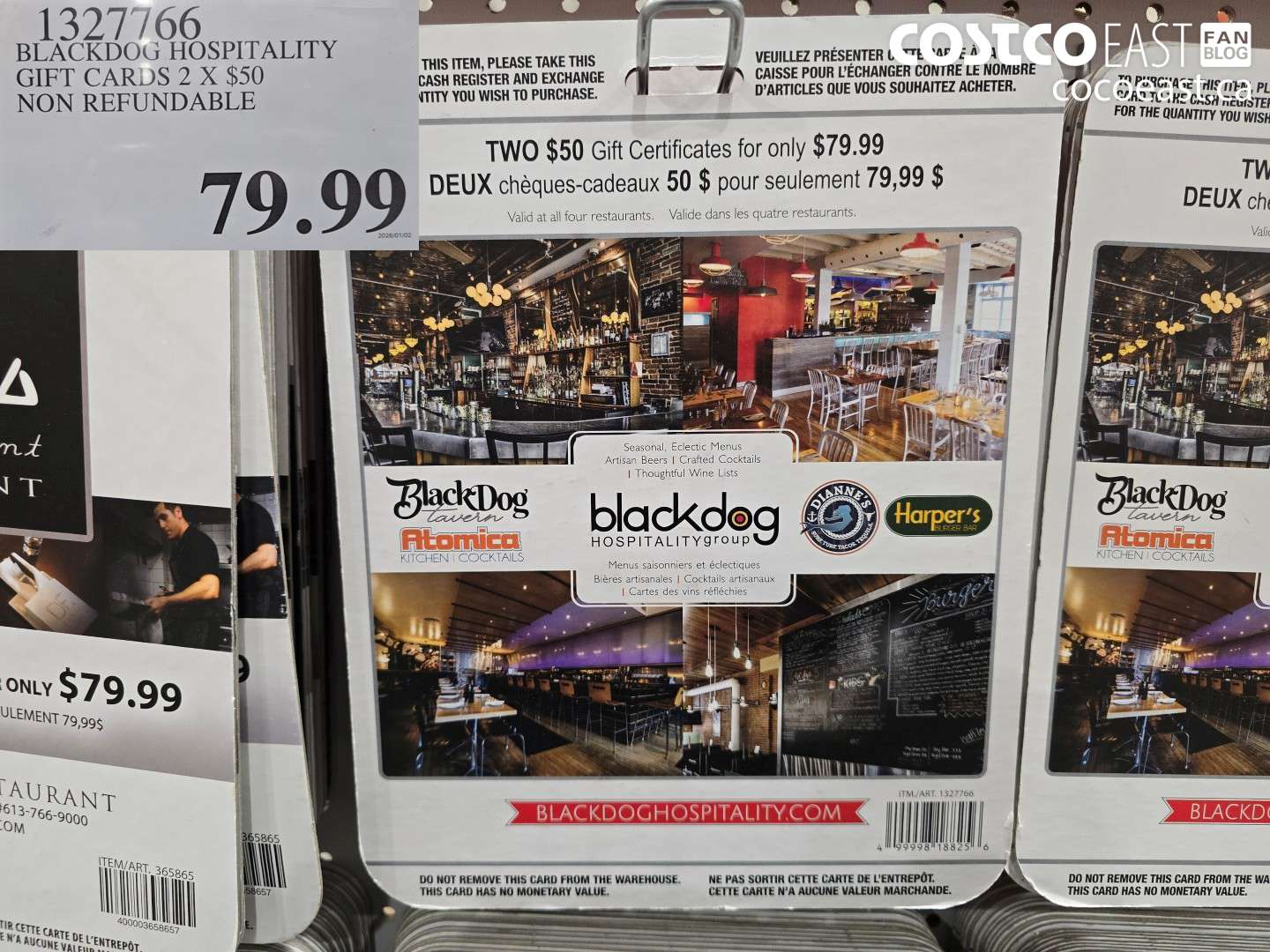 1327766 BLACKDOG HOSPITALITY GIFT CARDS 2 X $50 NON-REFUNDABLE $79.99