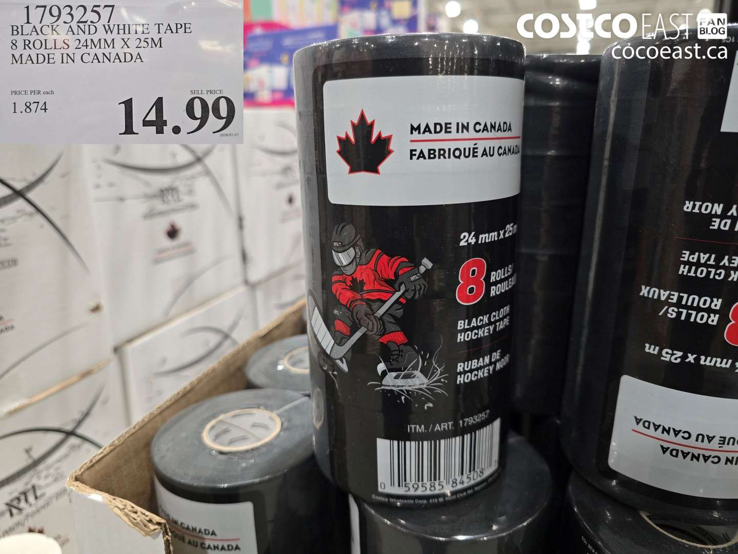 1793257 BLACK HOCKEY TAPE 2 ROLLS 24MM X 25M MADE IN CANADA $14.99