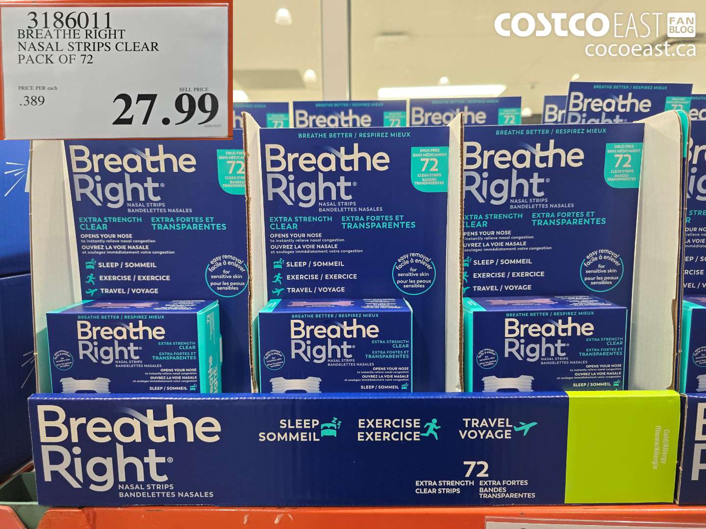 3186011 BREATHE RIGHT NASAL STRIPS CLEAR PACK OF 72 $27.99