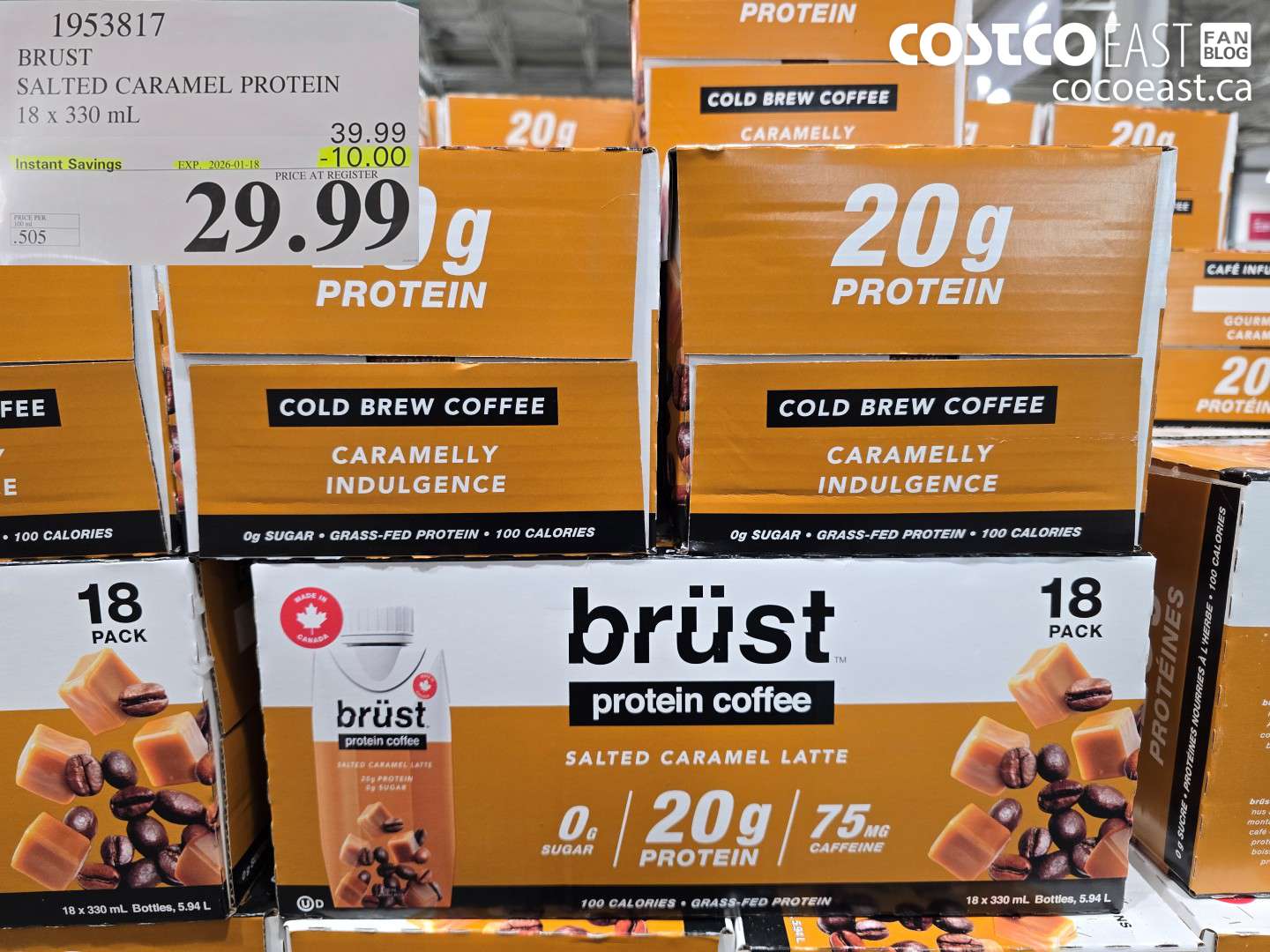 1953817 BRUST SALTED CARAMEL PROTEIN 18 x 330 mL ($10.00 INSTANT SAVINGS EXPIRES ON 2026-01-18) $29.99