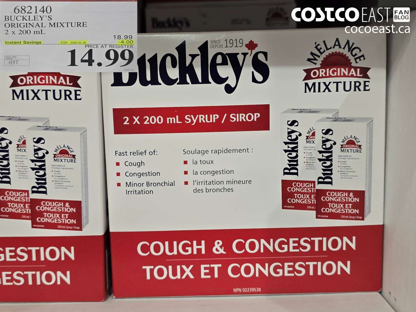 682140 BUCKLEY'S ORIGINAL ORIGINAL MIXTURE 2 X 200 ml ($4.00 INSTANT SAVINGS EXPIRES ON 2026-01-18) $14.99