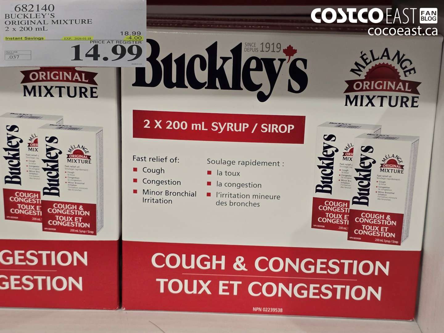 682140 BUCKLEY'S ORIGINAL ORIGINAL MIXTURE 2 X 200 ml ($4.00 INSTANT SAVINGS EXPIRES ON 2026-01-18) $14.99