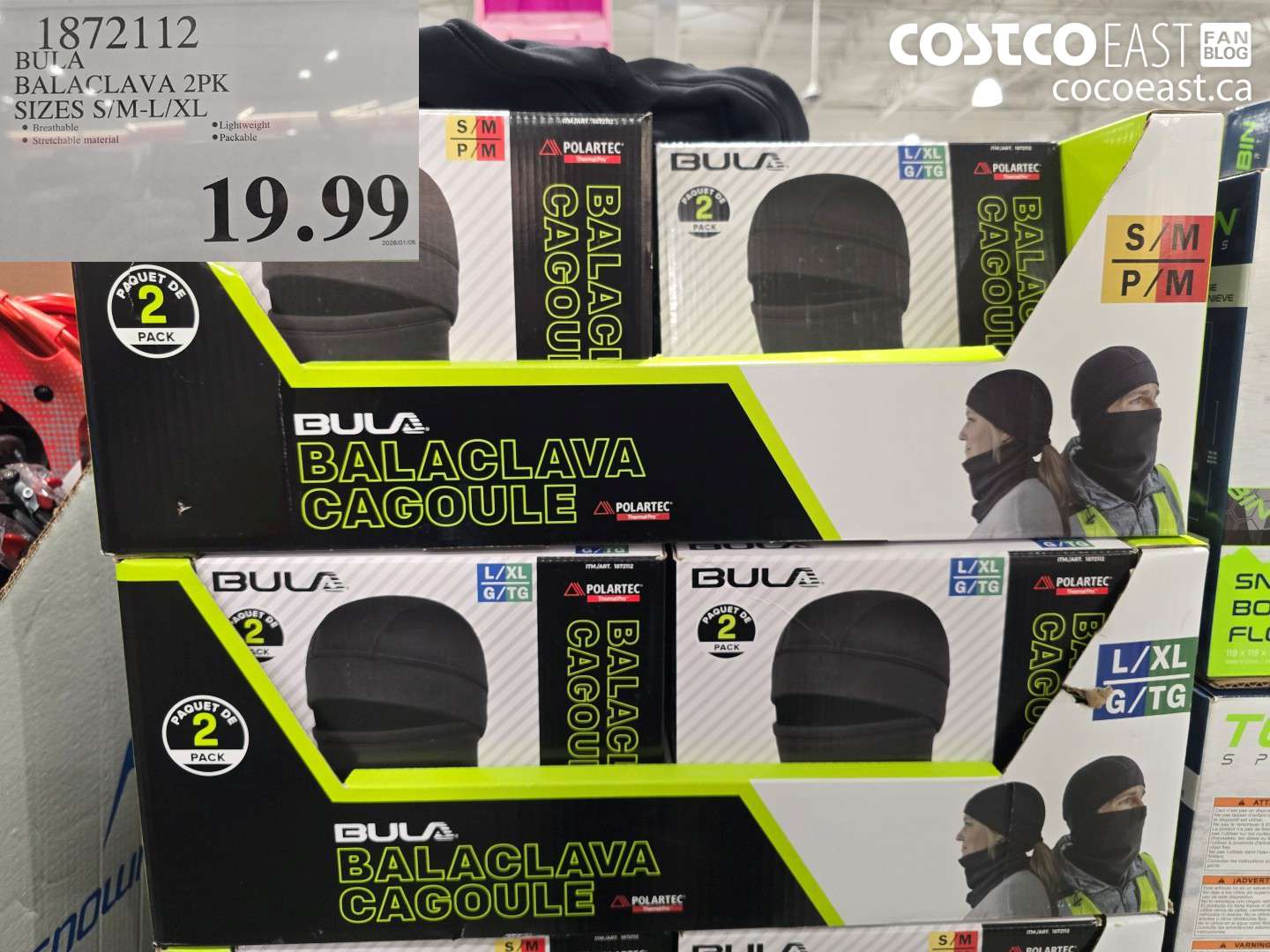 1872112 BULA BALACLAVA 2PK SIZES S/M-L/XL $19.99