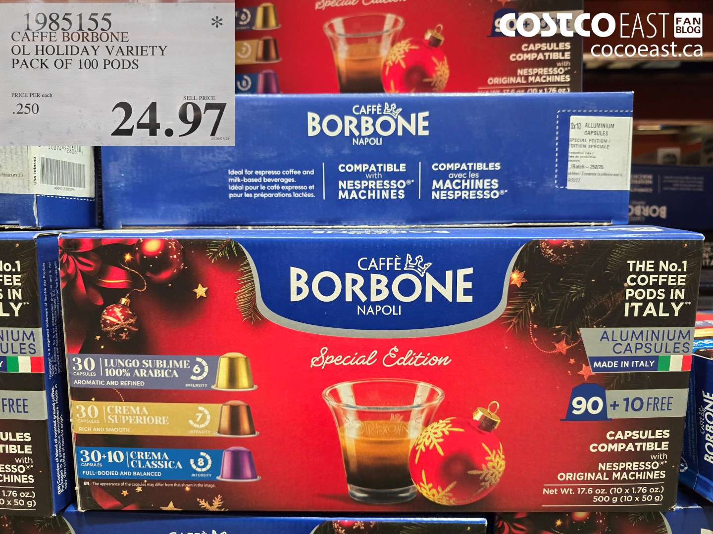 1985155 CAFFE BORBONE OL HOLIDAY VARIETY PACK OF 100 PODS $24.97
