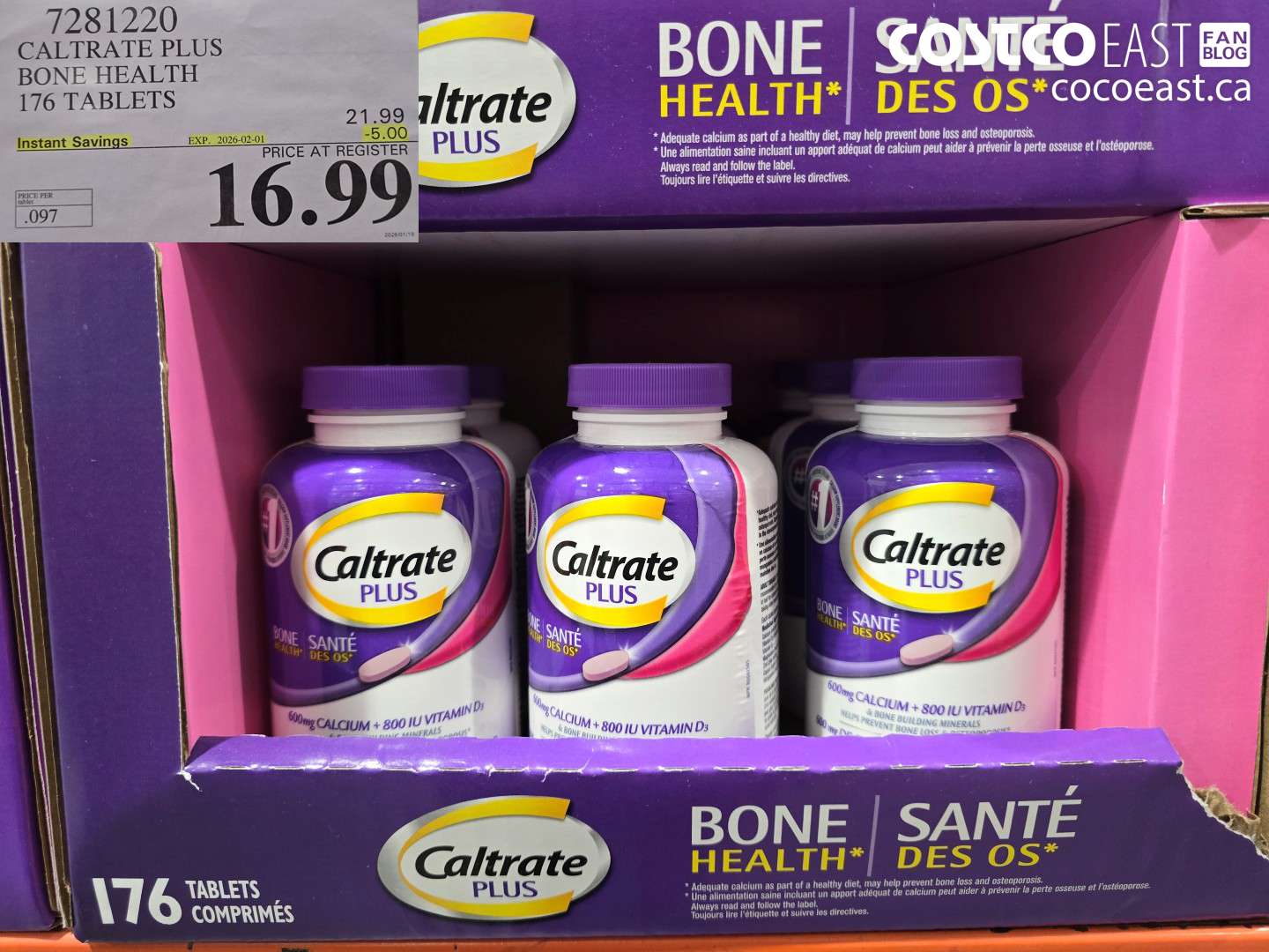 7281220 CALTRATE PLUS BONE HEALTH 176 TABLETS ($5.00 INSTANT SAVINGS EXPIRES ON 2026-02-01) $16.99