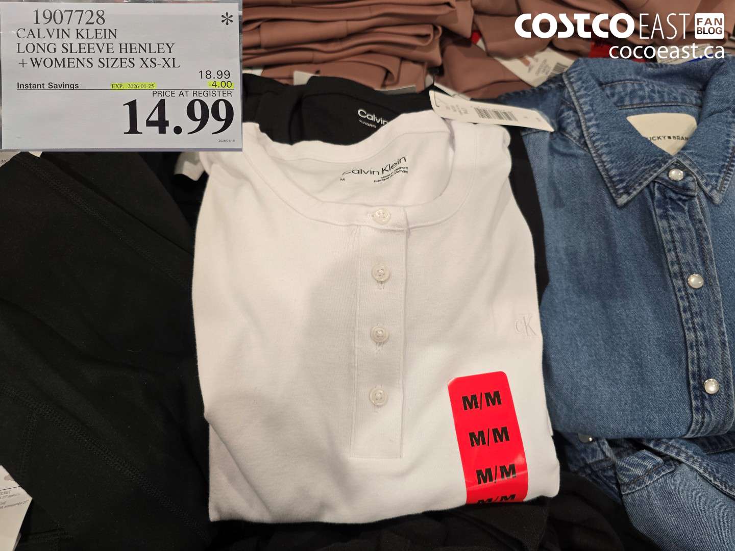 1907728 CALVIN KLEIN LONG SLEEVE HENLEY +WOMENS SIZES XS-XL ($4.00 INSTANT SAVINGS EXPIRES ON 2026-01-25) $14.99