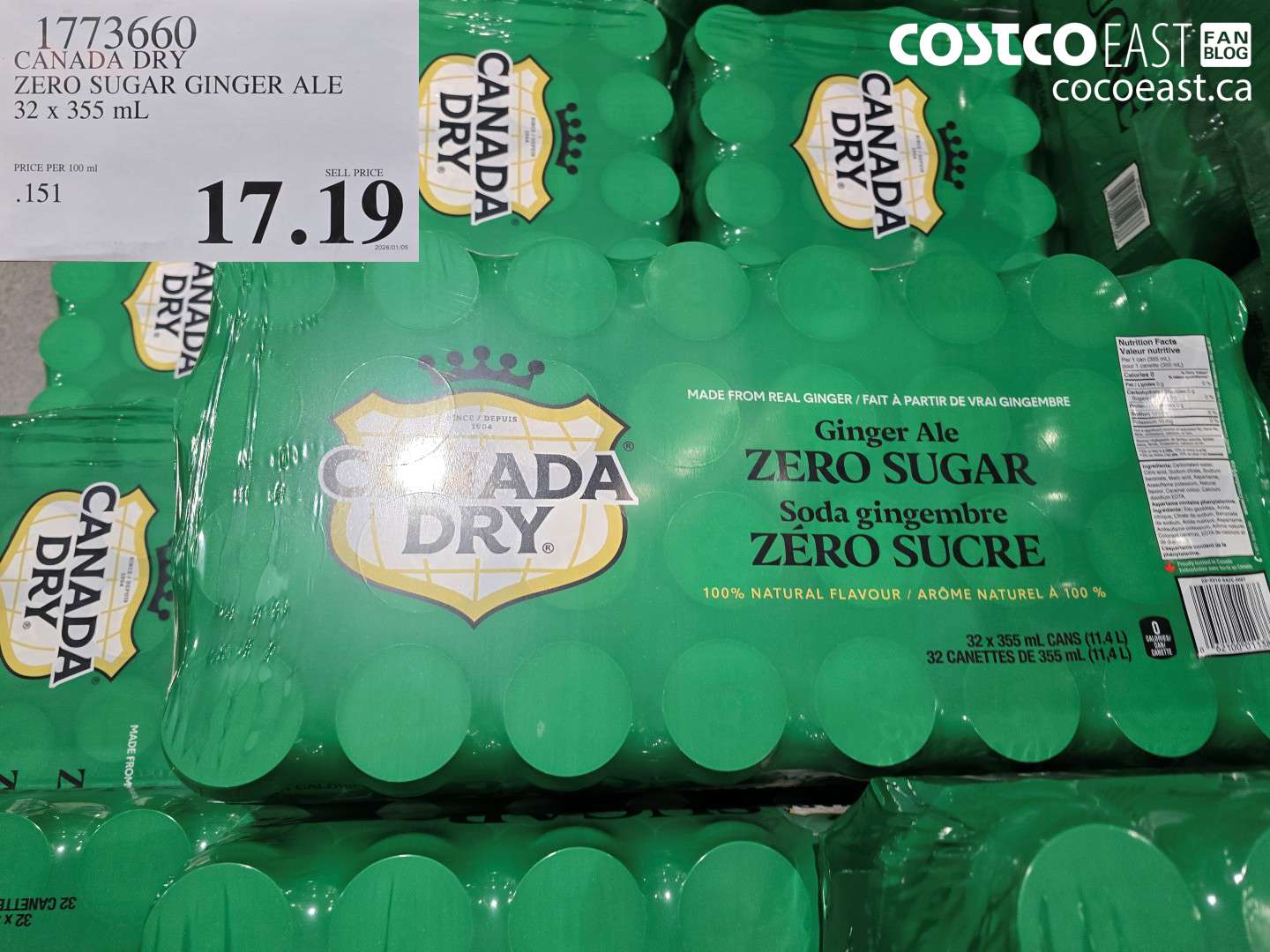 1773660 CANADA DRY ZERO SUGAR GINGER ALE 32 X 355 ML $17.19