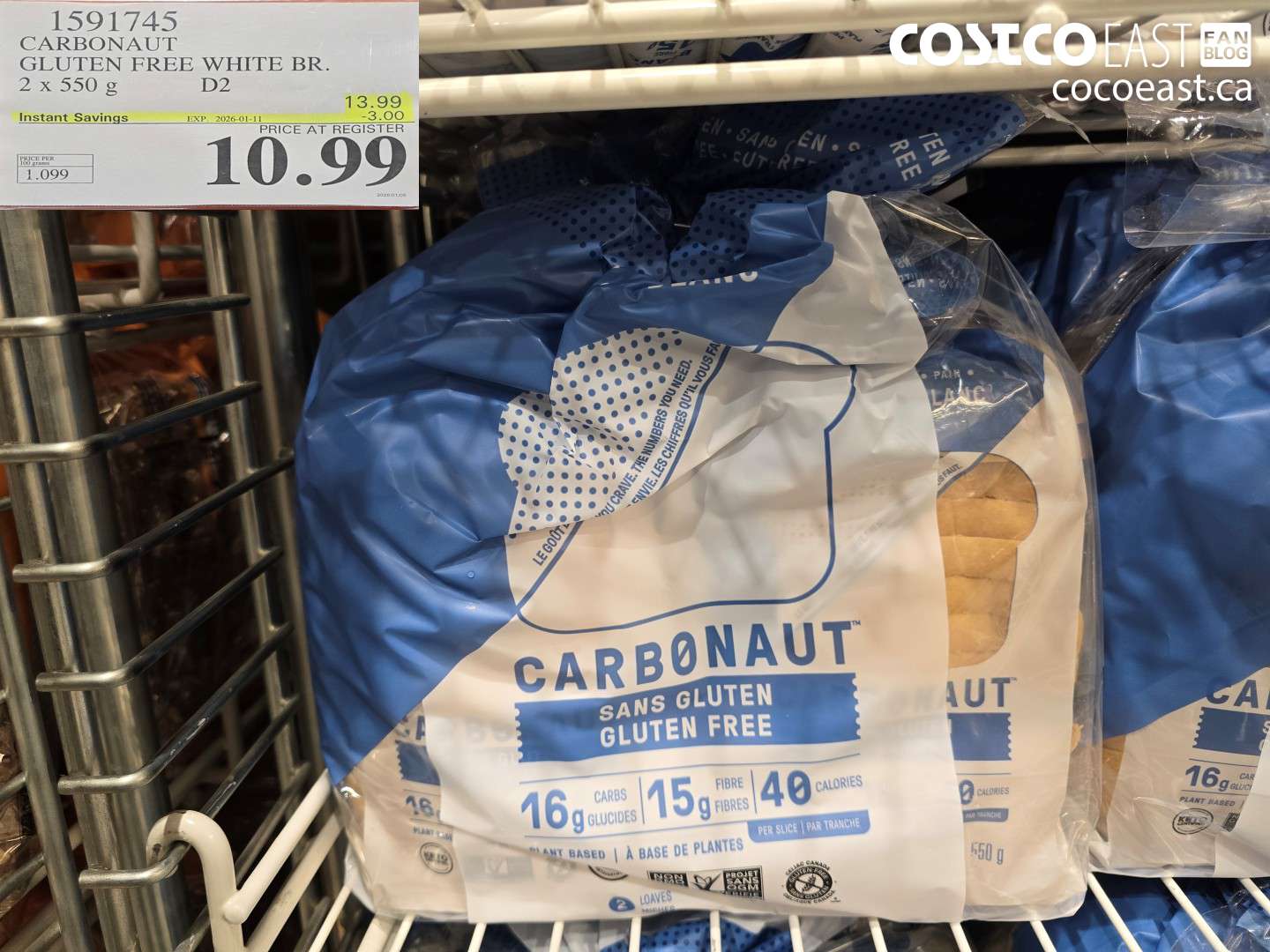 1591745 CARBONAUT GLUTEN FREE WHITE BR. 2 x 550 g ($3.00 INSTANT SAVINGS EXPIRES ON 2026-01-11) $10.99