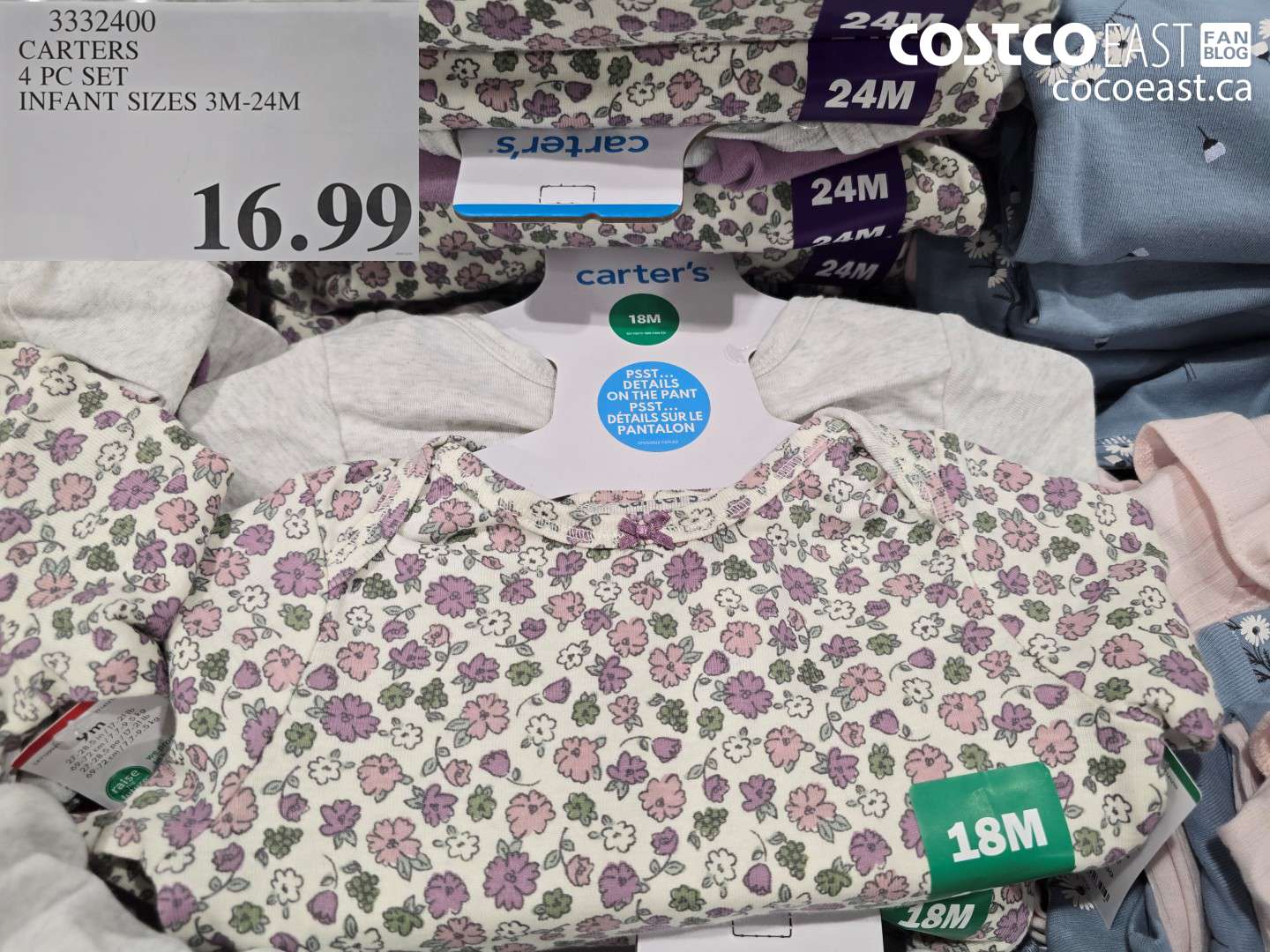 3332400 CARTERS 4 PC SET INFANT SIZES 3M-24M $16.99