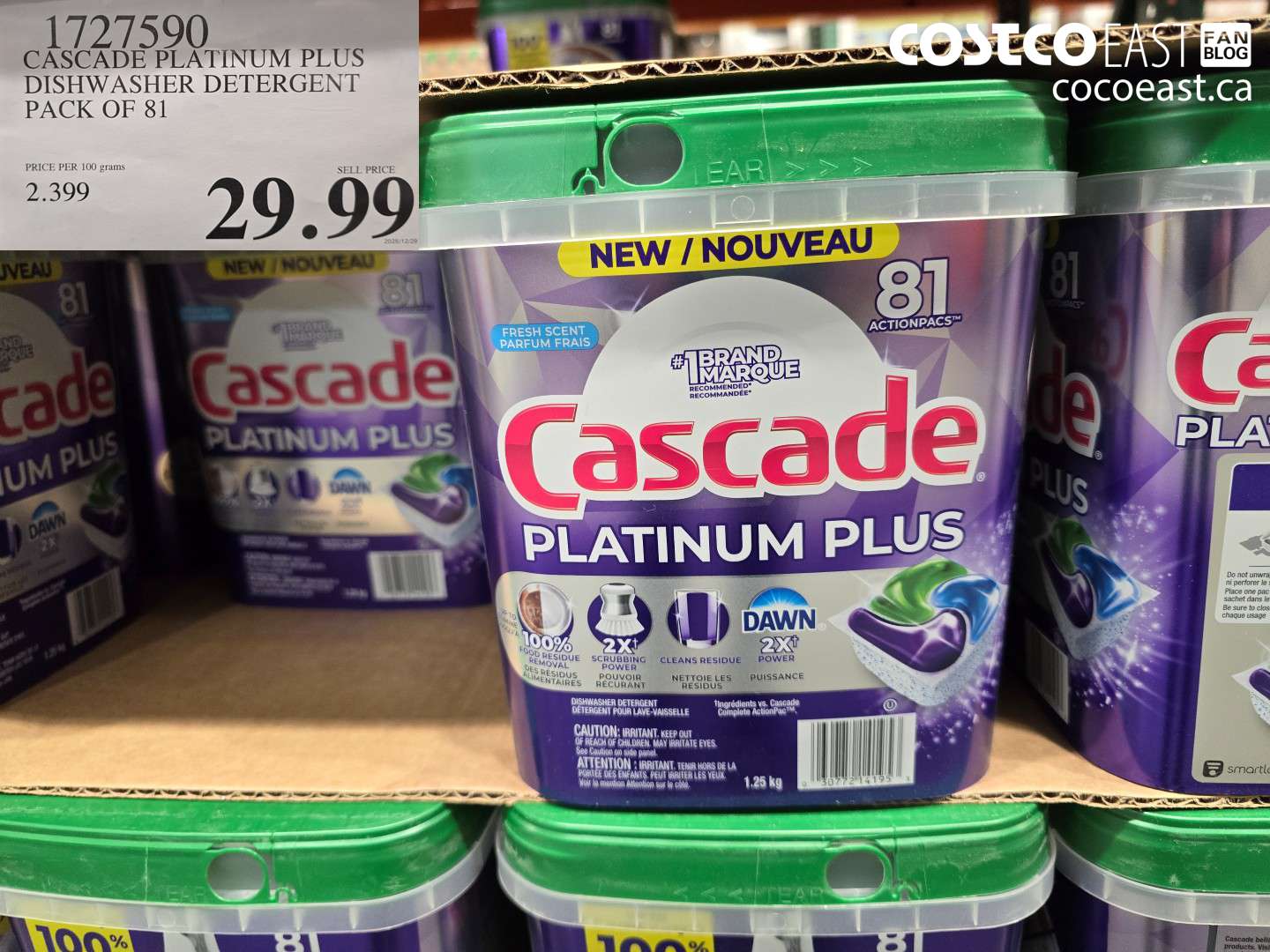 1727590 CASCADE PLATINUM PLUS DISHWASHER DETERGENT PACK OF 81 $29.99