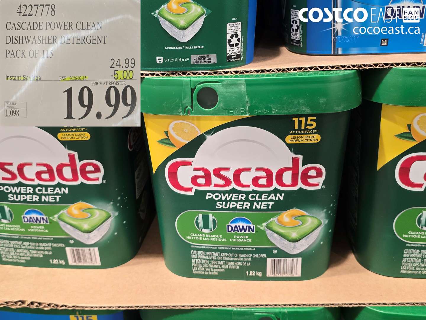 4227778 CASCADE POWER CLEAN DISHWASHER DETERGENT PACK OF 115 ($5.00 INSTANT SAVINGS EXPIRES ON 2026-02-15) $19.99