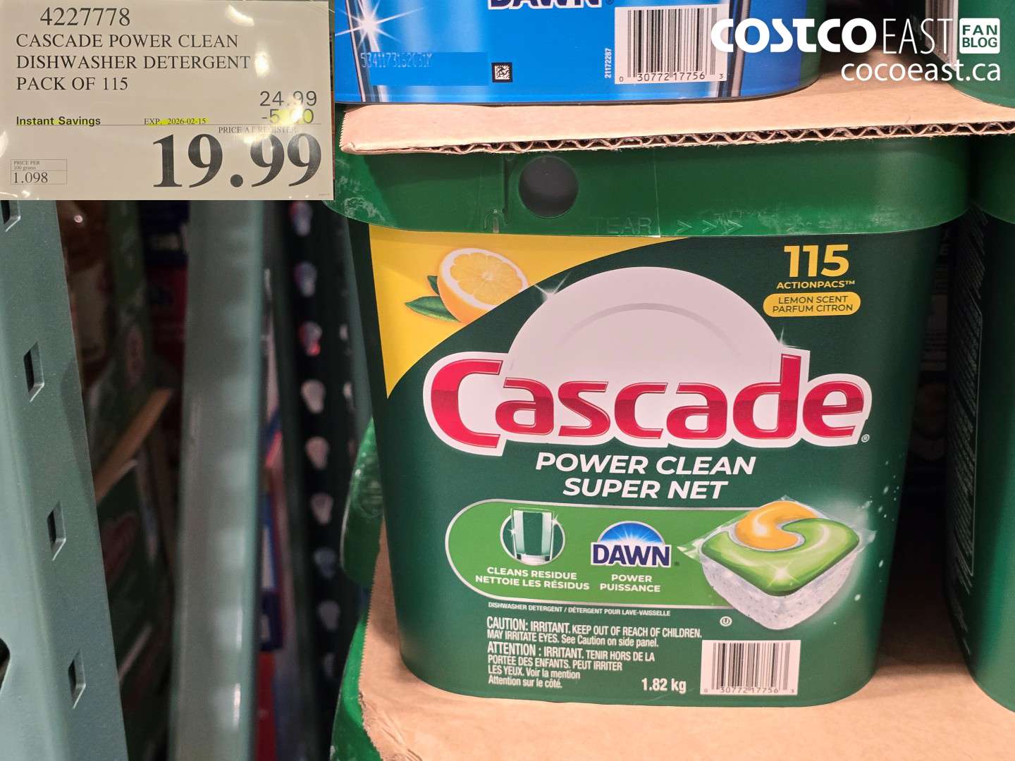 4227778 CASCADE POWER CLEAN DISHWASHER DETERGENT PACK OF 115 ($5.00 INSTANT SAVINGS EXPIRES ON 2026-02-15) $19.99