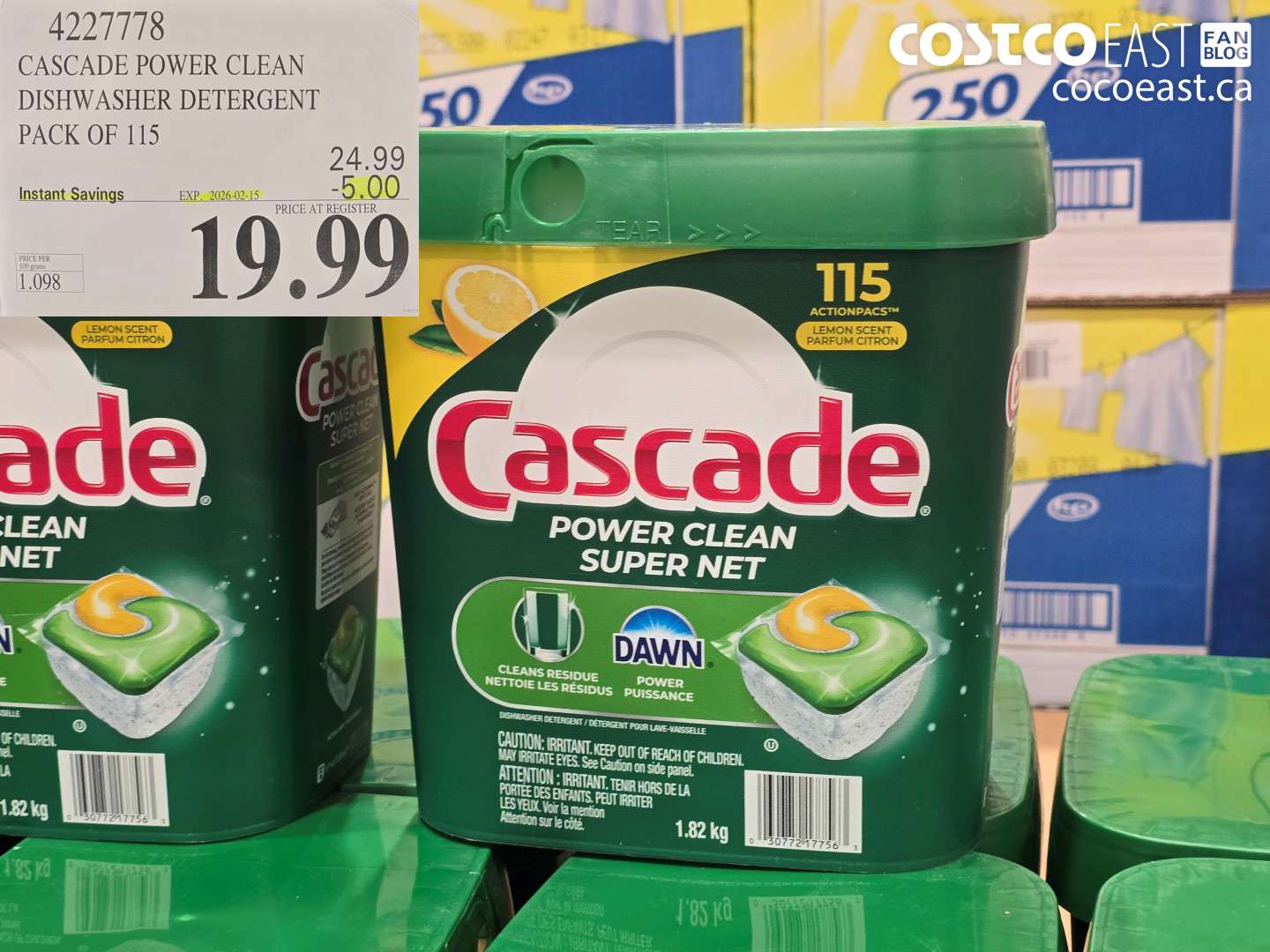 4227778 CASCADE POWER CLEAN DISHWASHER DETERGENT PACK OF 115 ($5.00 INSTANT SAVINGS EXPIRES ON 2026-02-15) $19.99