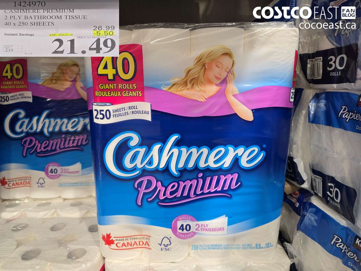 1424970 CASHMERE PREMIUM 2 PLY BATHROOM TISSUE 40 x 250 sheets ($5.50 INSTANT SAVINGS EXPIRES ON 2026-01-18) $21.49