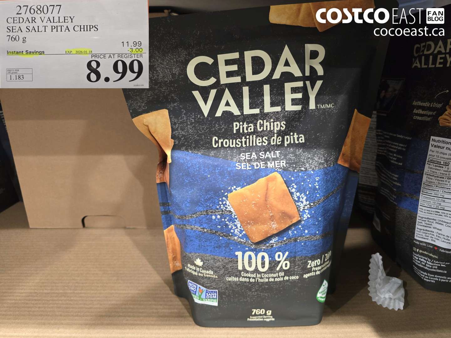 2768077 CEDAR VALLEY SEA SALT PITA CHIPS 760 G ($3.00 INSTANT SAVINGS EXPIRES ON 2026-01-18) $8.99