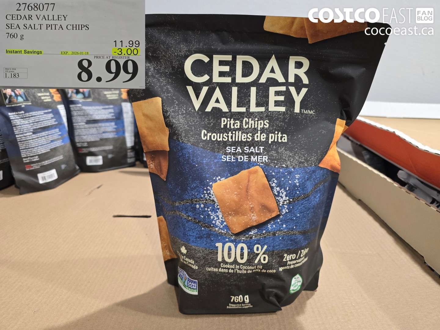 2768077 CEDAR VALLEY SEA SALT PITA CHIPS 760 G ($3.00 INSTANT SAVINGS EXPIRES ON 2026-01-18) $8.99
