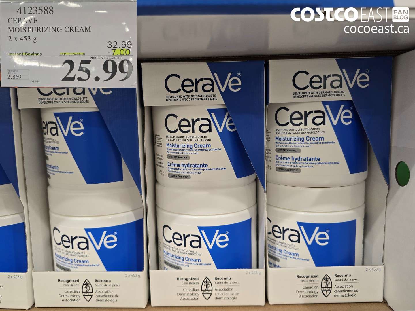 4123588 CERAVE MOISTURIZING CREAM 2 x 453g ($7.00 INSTANT SAVINGS EXPIRES ON 2026-01-18) $25.99