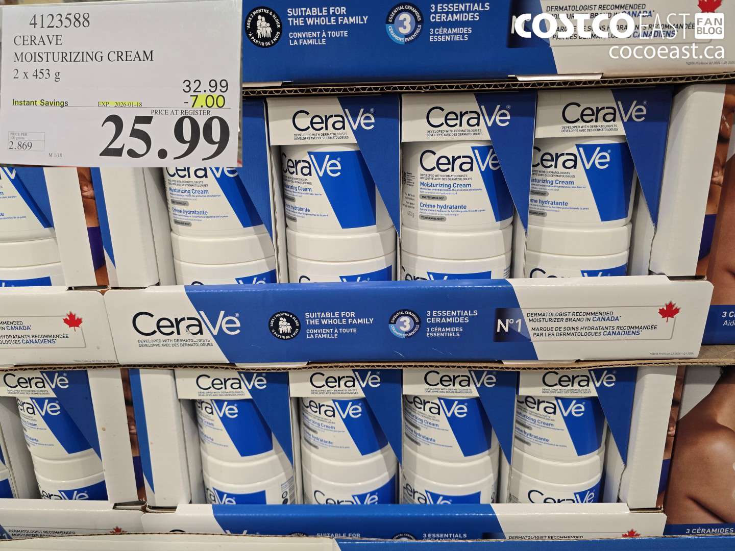 4123588 CERAVE MOISTURIZING CREAM 2 x 453g ($7.00 INSTANT SAVINGS EXPIRES ON 2026-01-18) $25.99