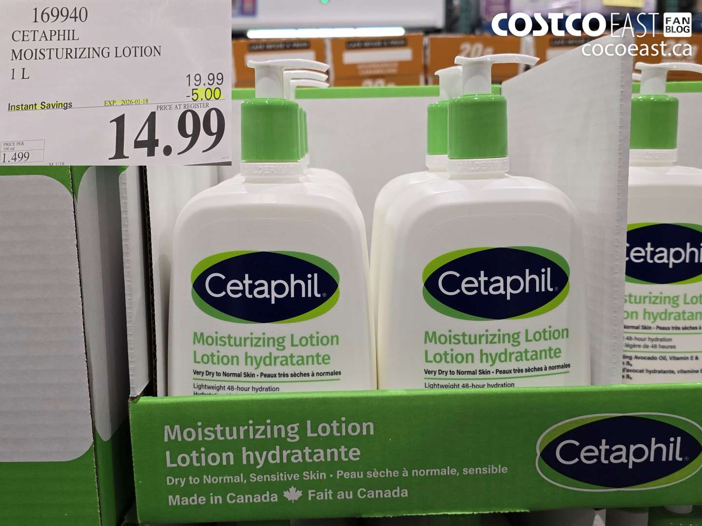 169940 CETAPHIL MOISTURIZING LOTION 1 L ($5.00 INSTANT SAVINGS EXPIRES ON 2026-01-18) $14.99