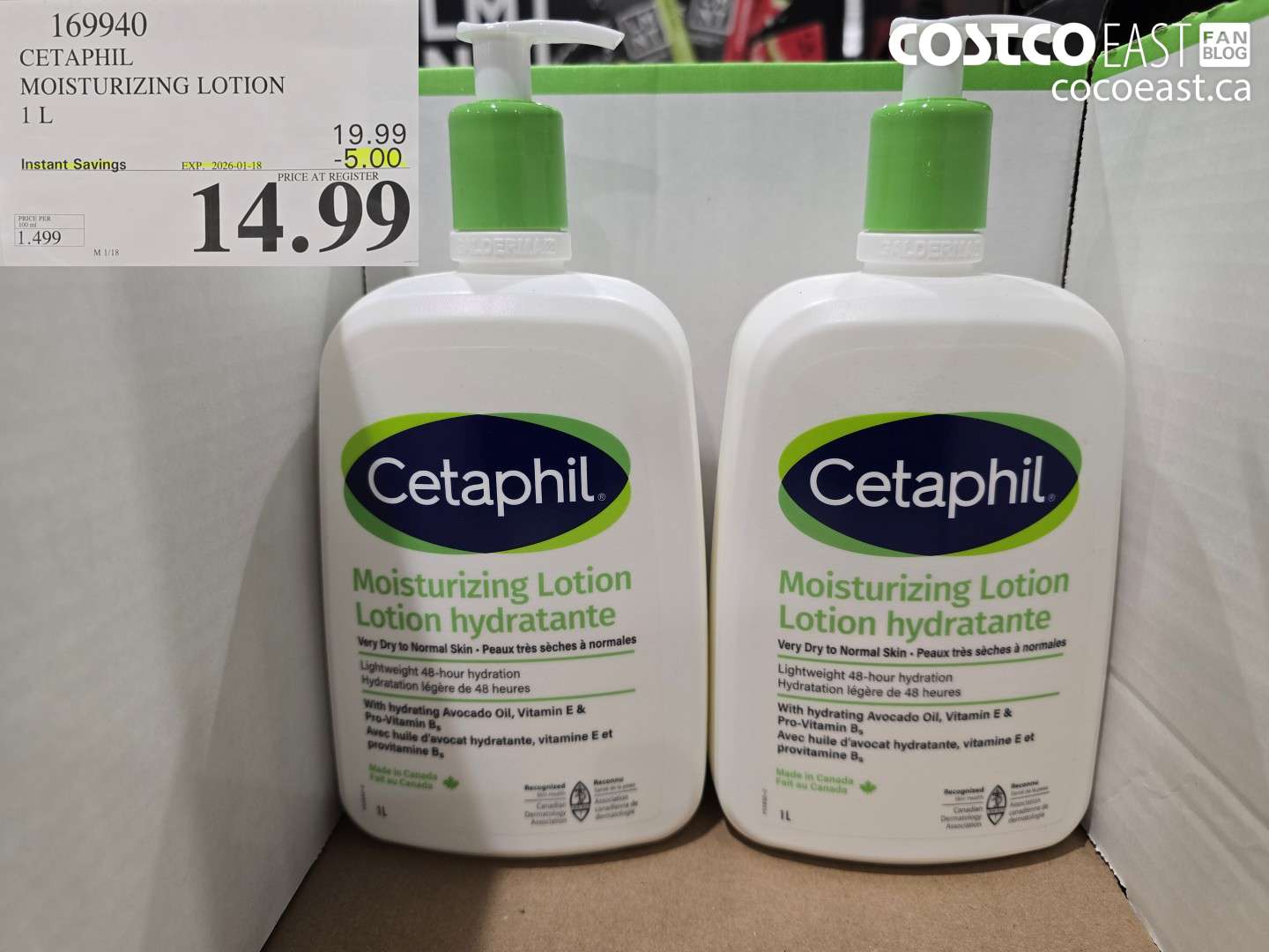 169940 CETAPHIL MOISTURIZING LOTION 1 L ($5.00 INSTANT SAVINGS EXPIRES ON 2026-01-18) $14.99