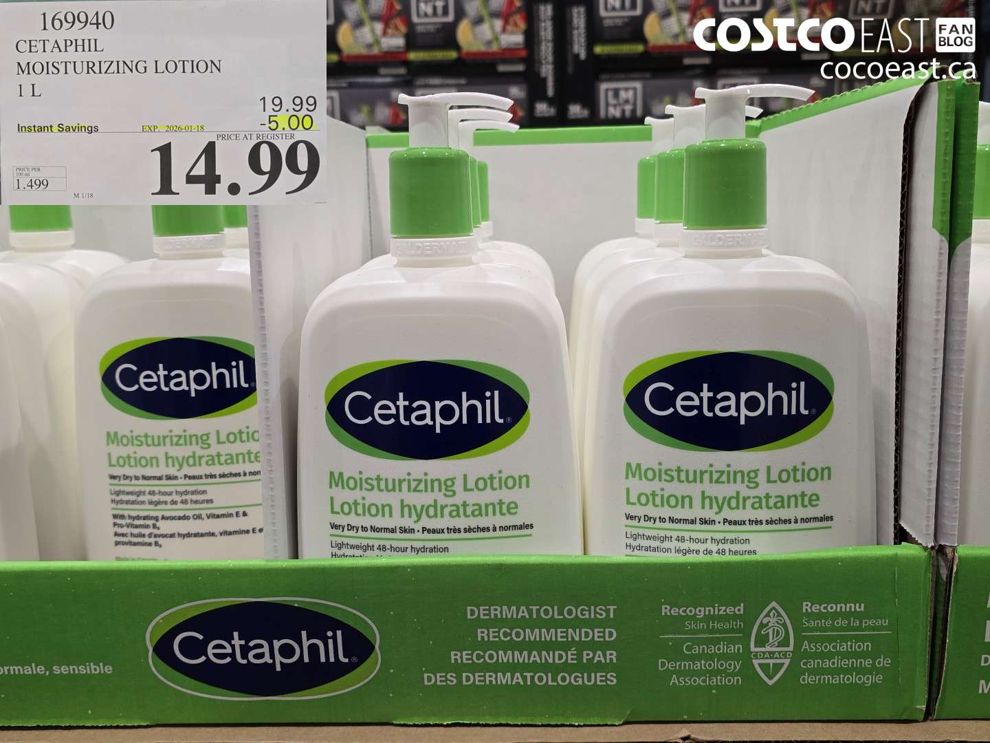169940 CETAPHIL MOISTURIZING LOTION 1 L ($5.00 INSTANT SAVINGS EXPIRES ON 2026-01-18) $14.99