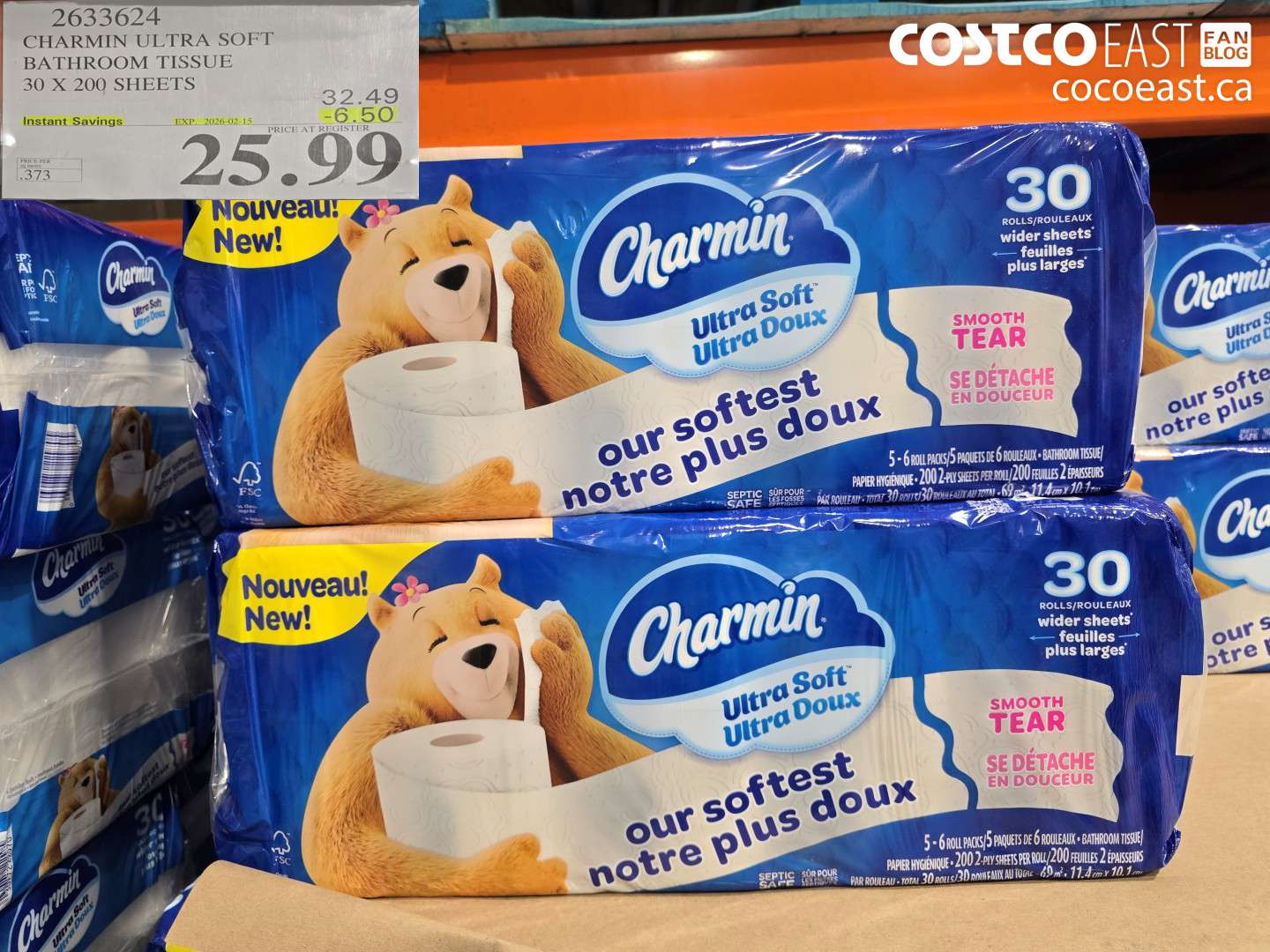 2633624 CHARMIN ULTRA SOFT BATHROOM TISSUE 30 X 200 SHEETS ($6.50 INSTANT SAVINGS EXPIRES ON 2026-02-15) $25.99