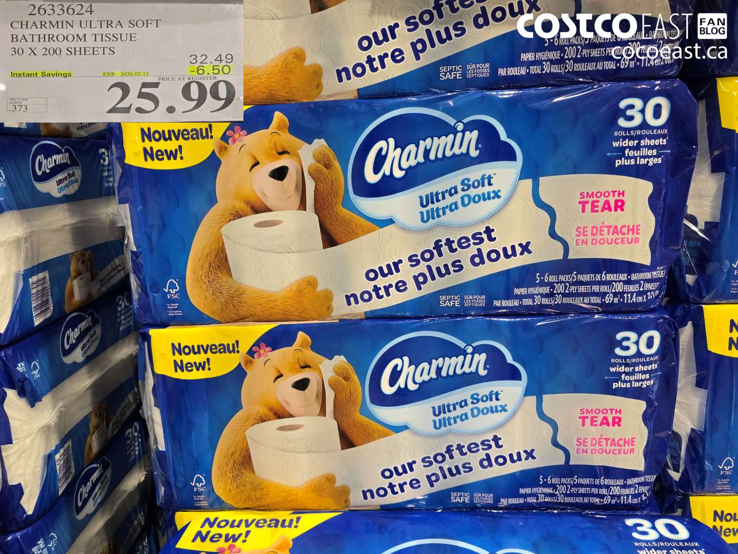 2633624 CHARMIN ULTRA SOFT BATHROOM TISSUE 30 X 200 SHEETS ($6.50 INSTANT SAVINGS EXPIRES ON 2026-02-15) $25.99